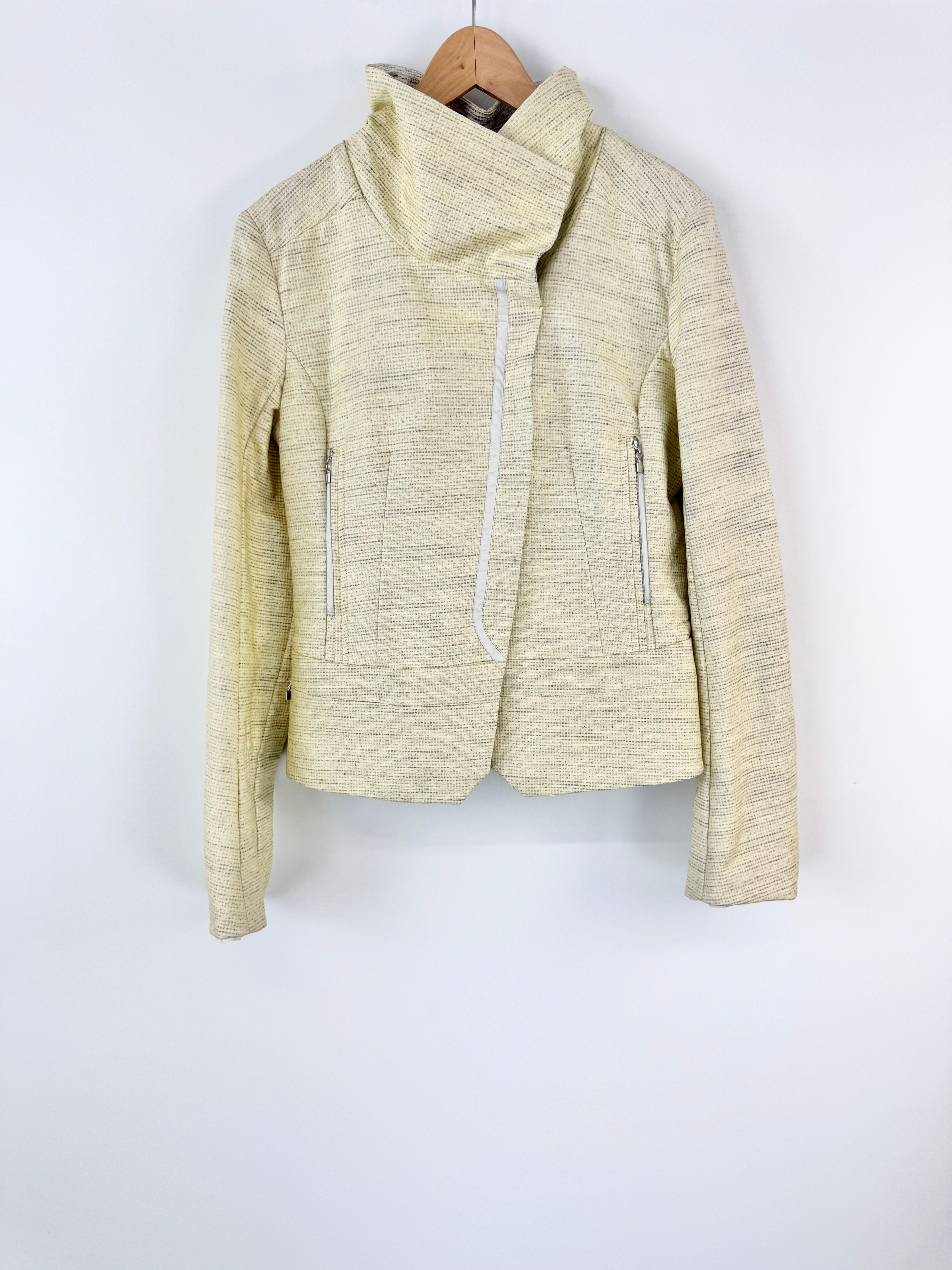 Active by Marithé + François Girbaud Cream Grid Pattern Biker Style Jacket - AU12