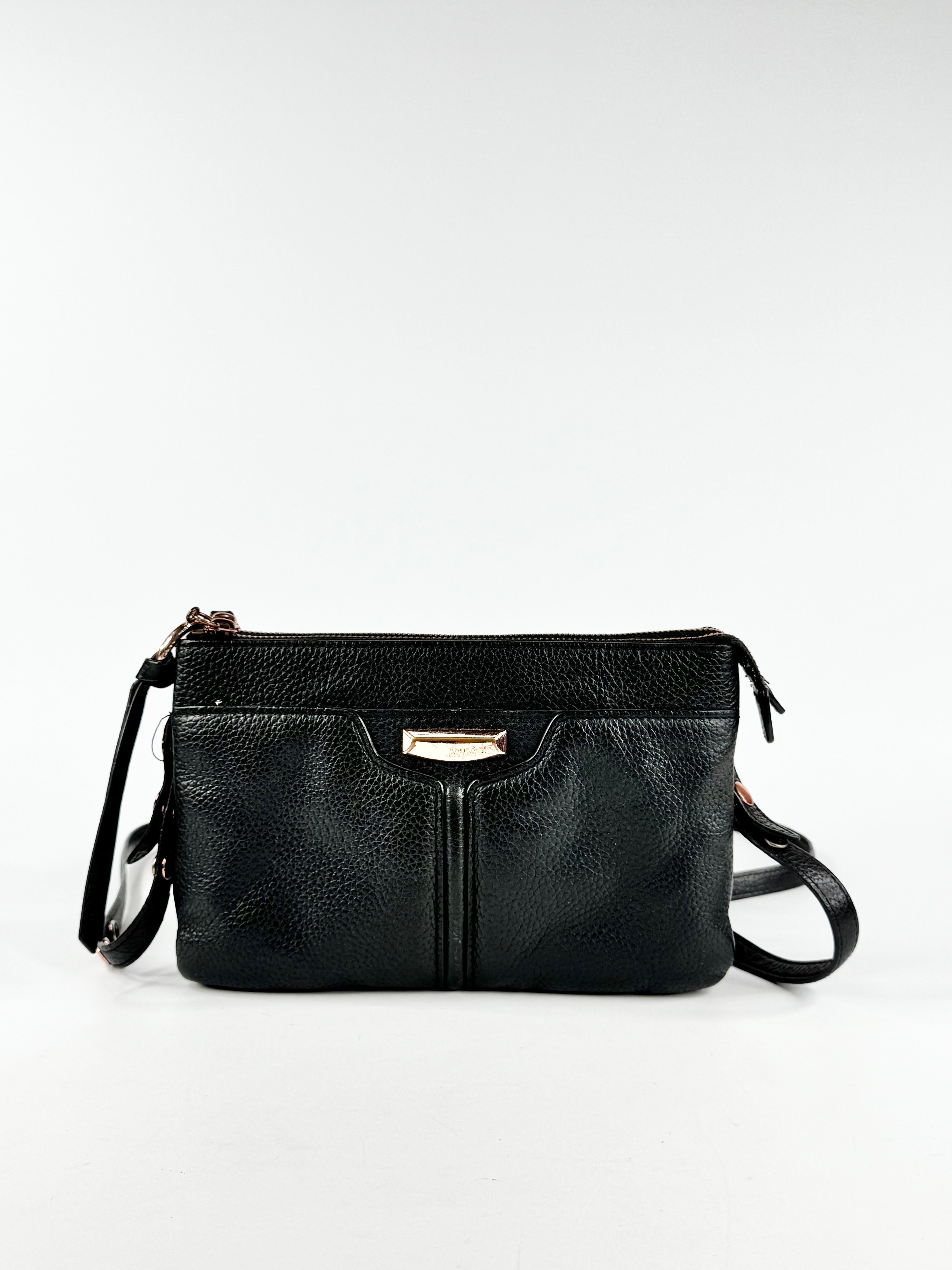 Mimco Grained Black Leather Cross Body Bag