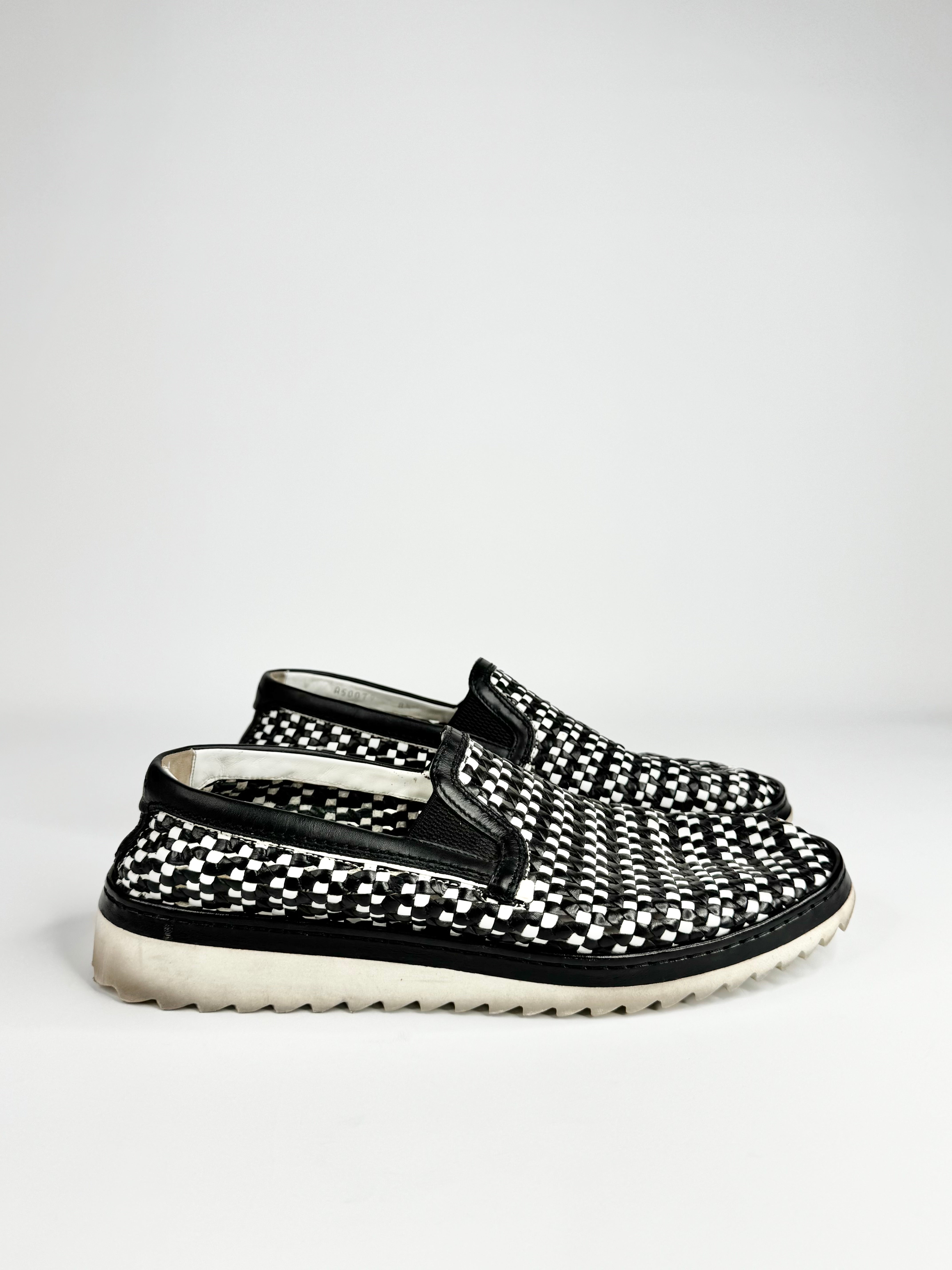 Dolce & Gabbana Black White Weaved Slip On Loafers - EU42