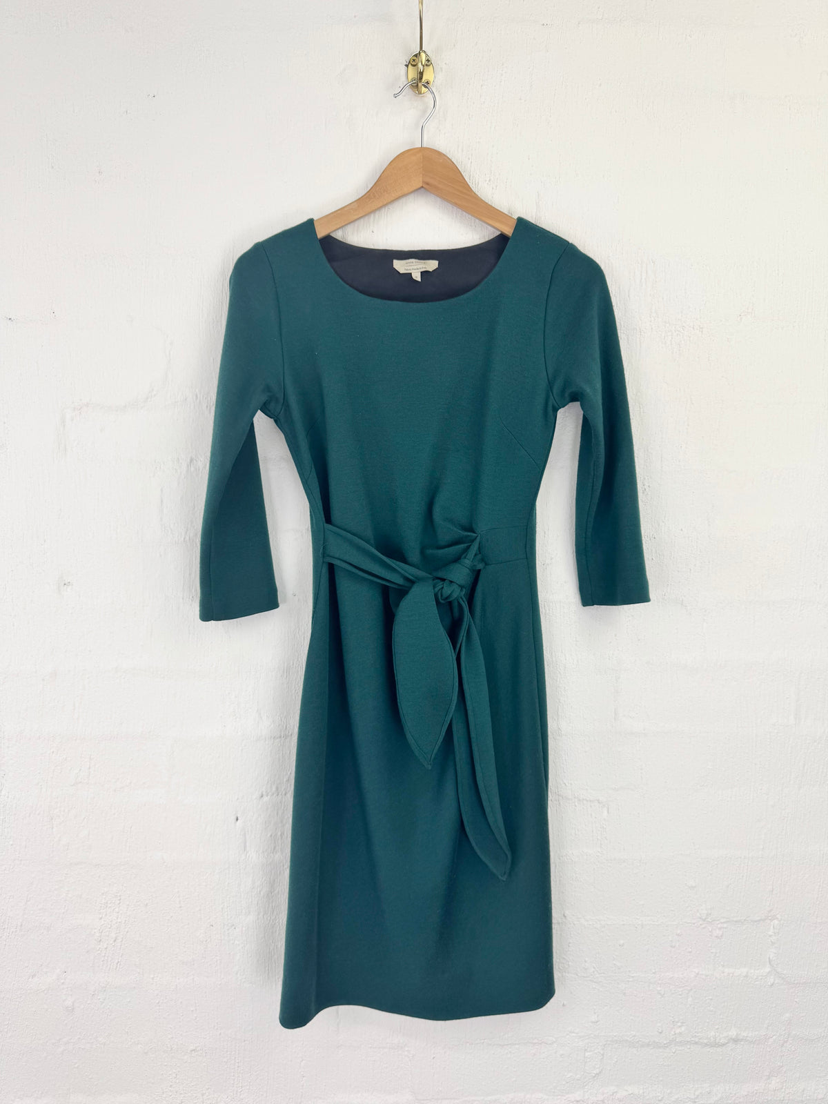 Anna Thomas Forest Green Wool Gathered Tie Dress - AU10