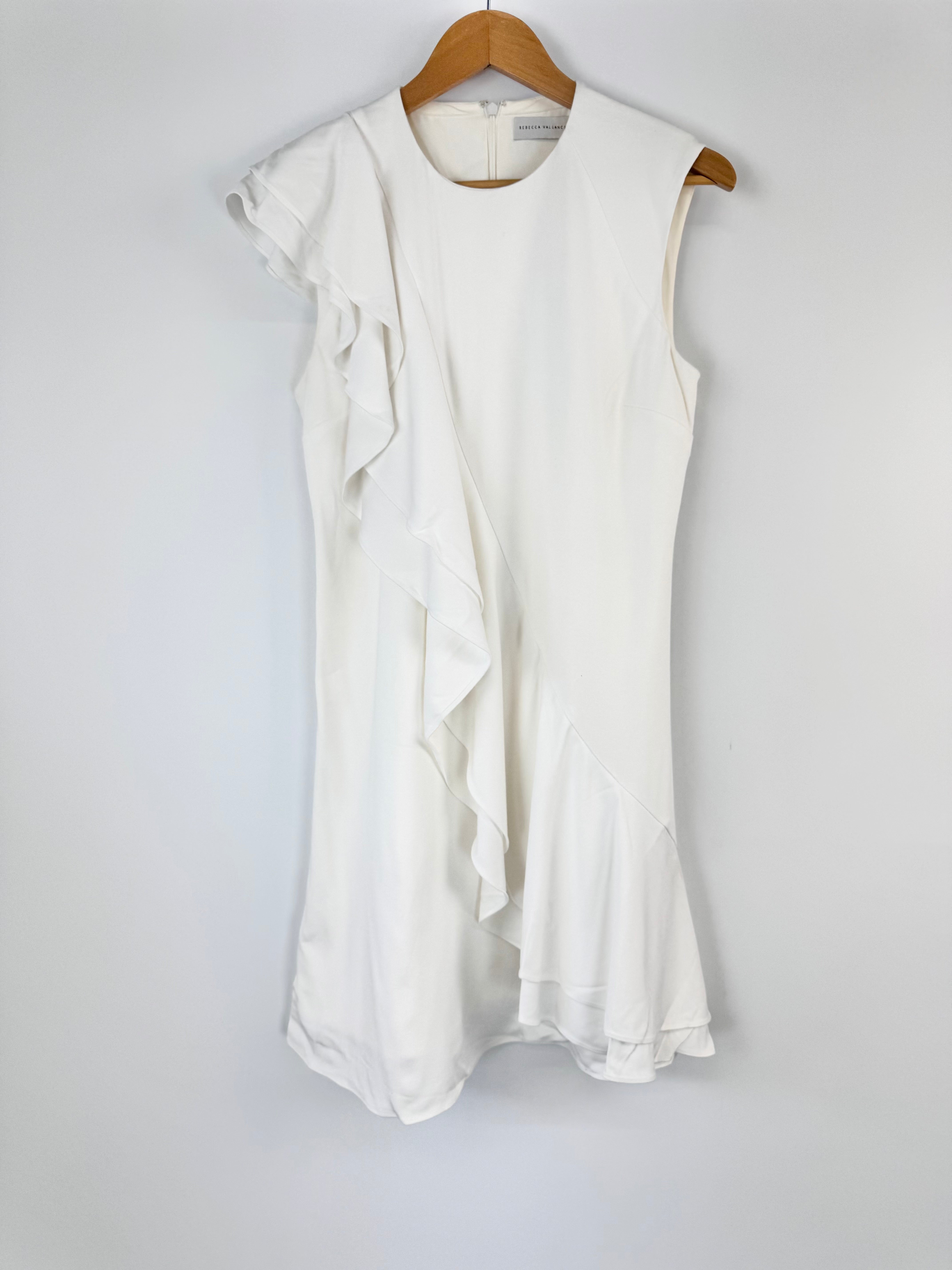 Rebecca Vallance White Frilled Embellished Dress - AU10