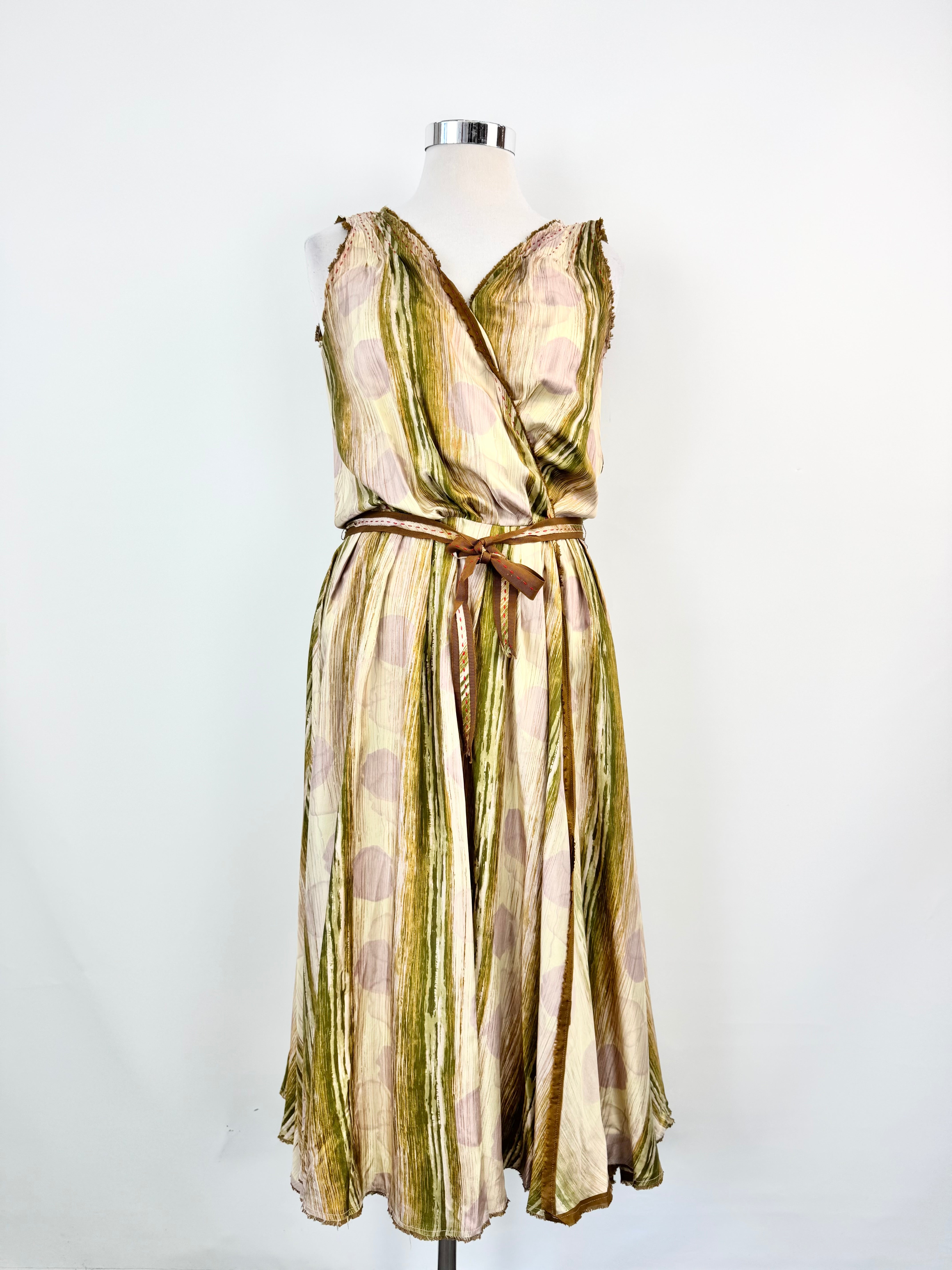 Easton Pearson Green & Mauve Striped Silk Maxi Dress - AU12