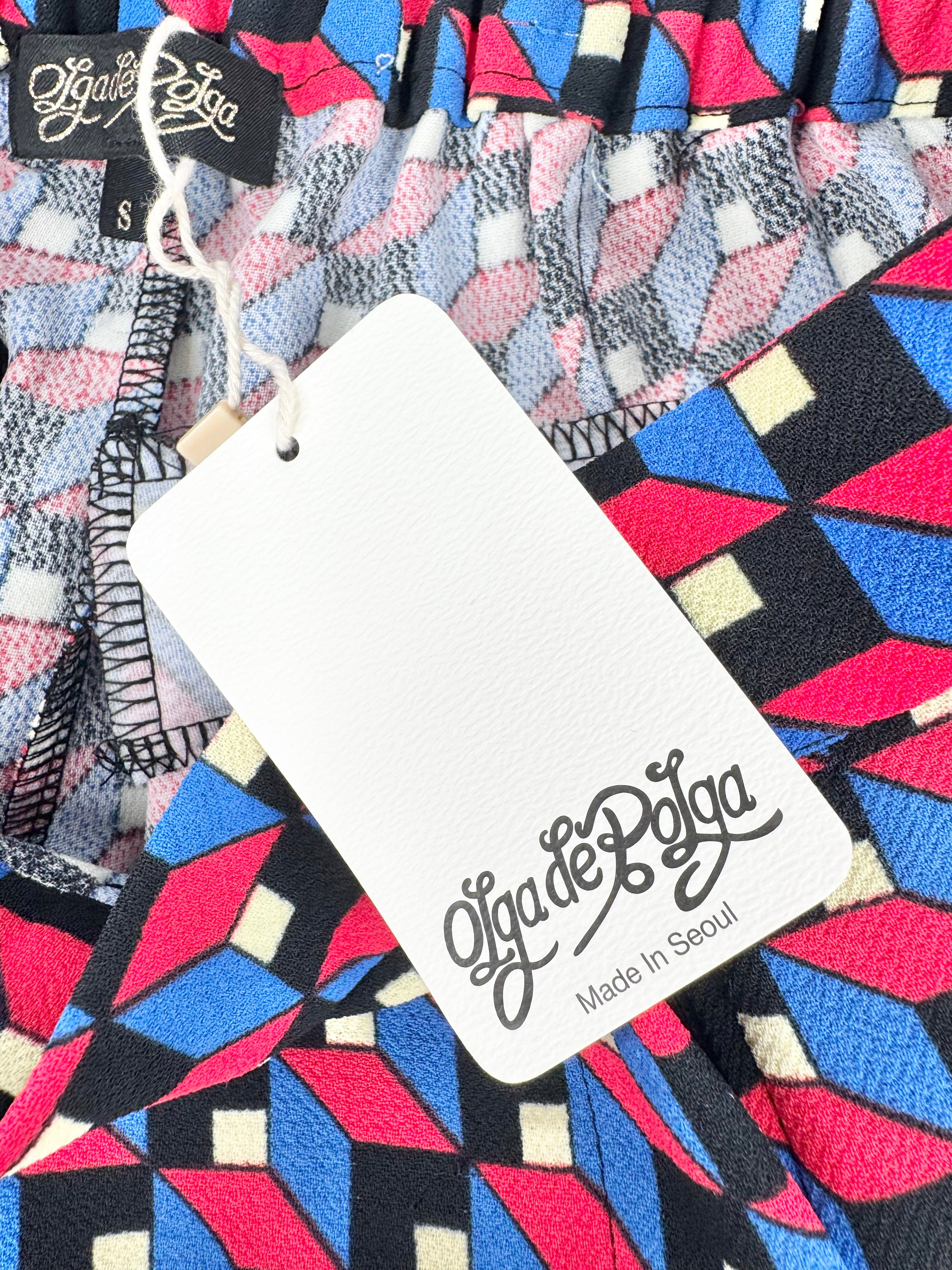 Olga de Polga Red, Blue Black & Cream Cubist Pattern Slacks - AU8