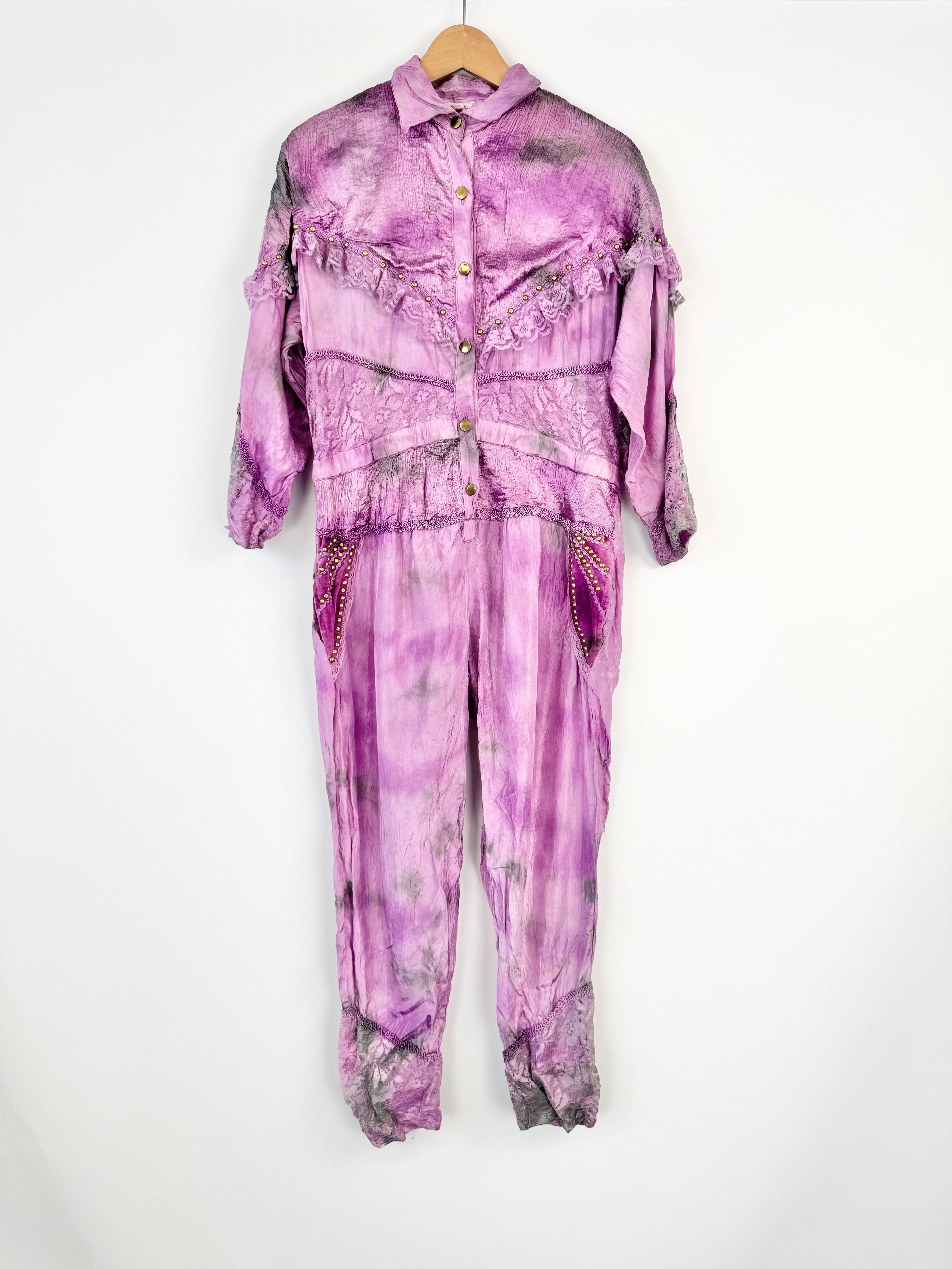 Vintage Purple & Grey Lace Embellished Jumpsuit - AU10