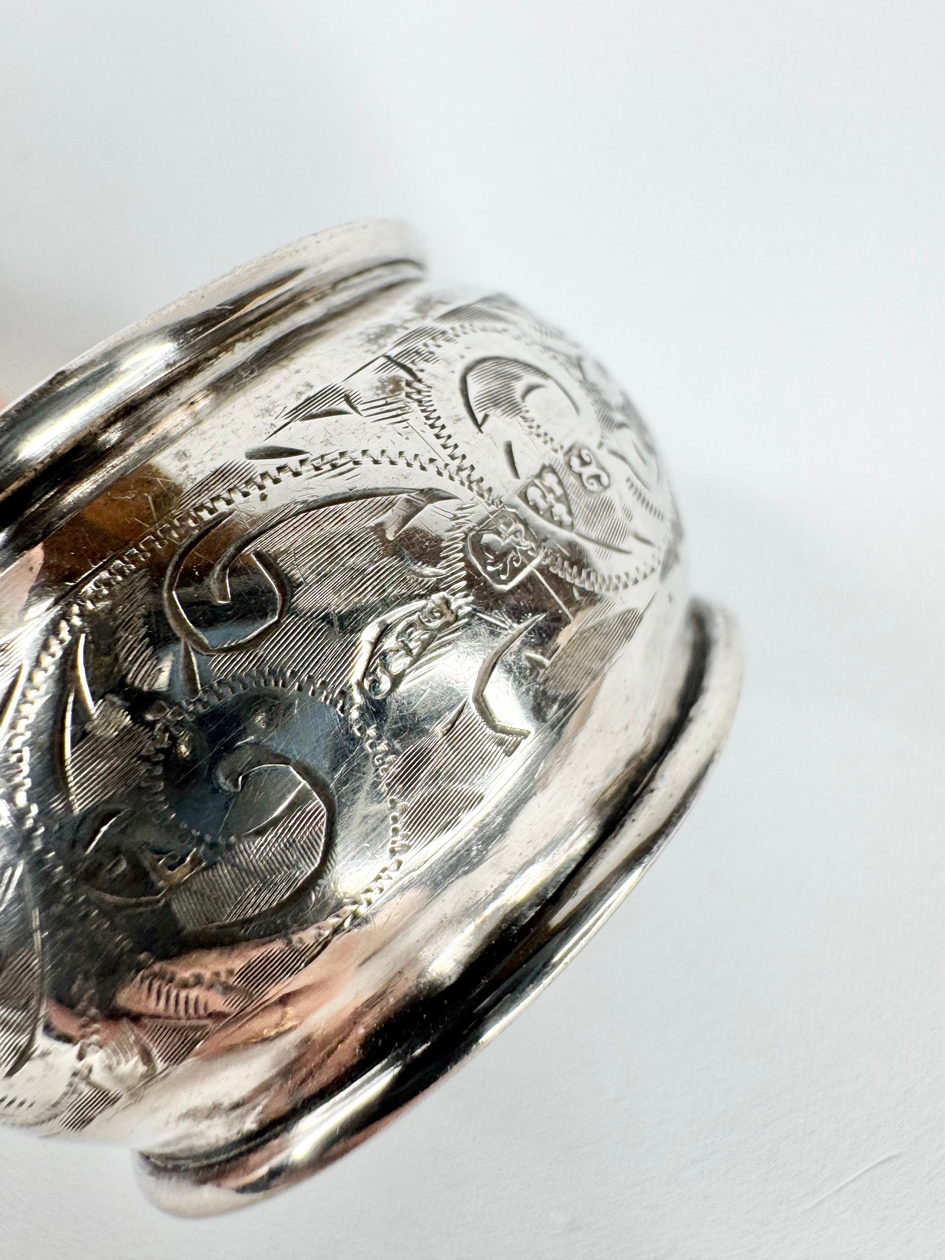 Antique Chester J Aikin English Silver Filigree Napkin Ring