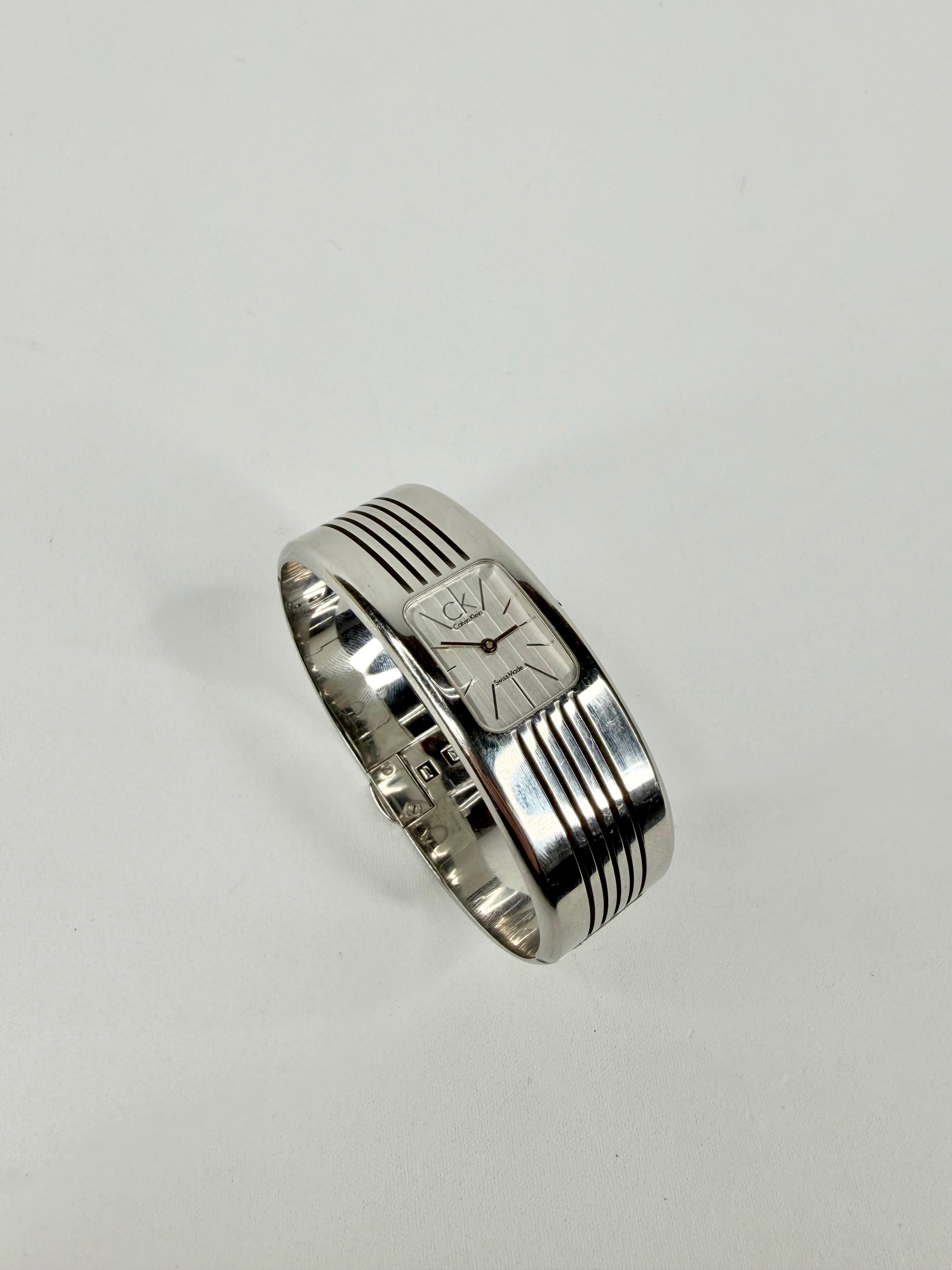 Calvin Klein Swiss Made Silver Tone Bangle Watch