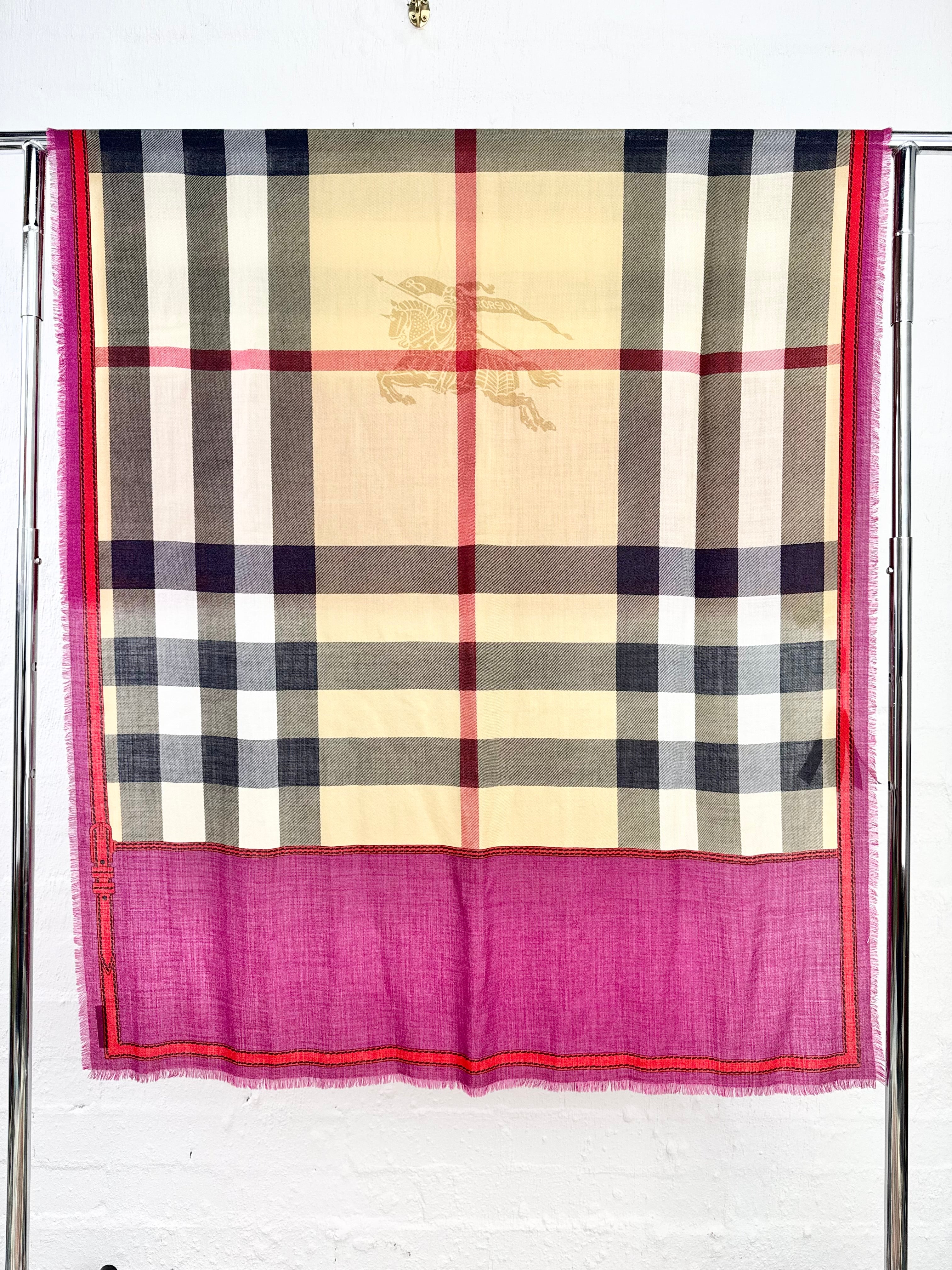 Burberry Nova Check Magenta Cashmere Scarf NWT