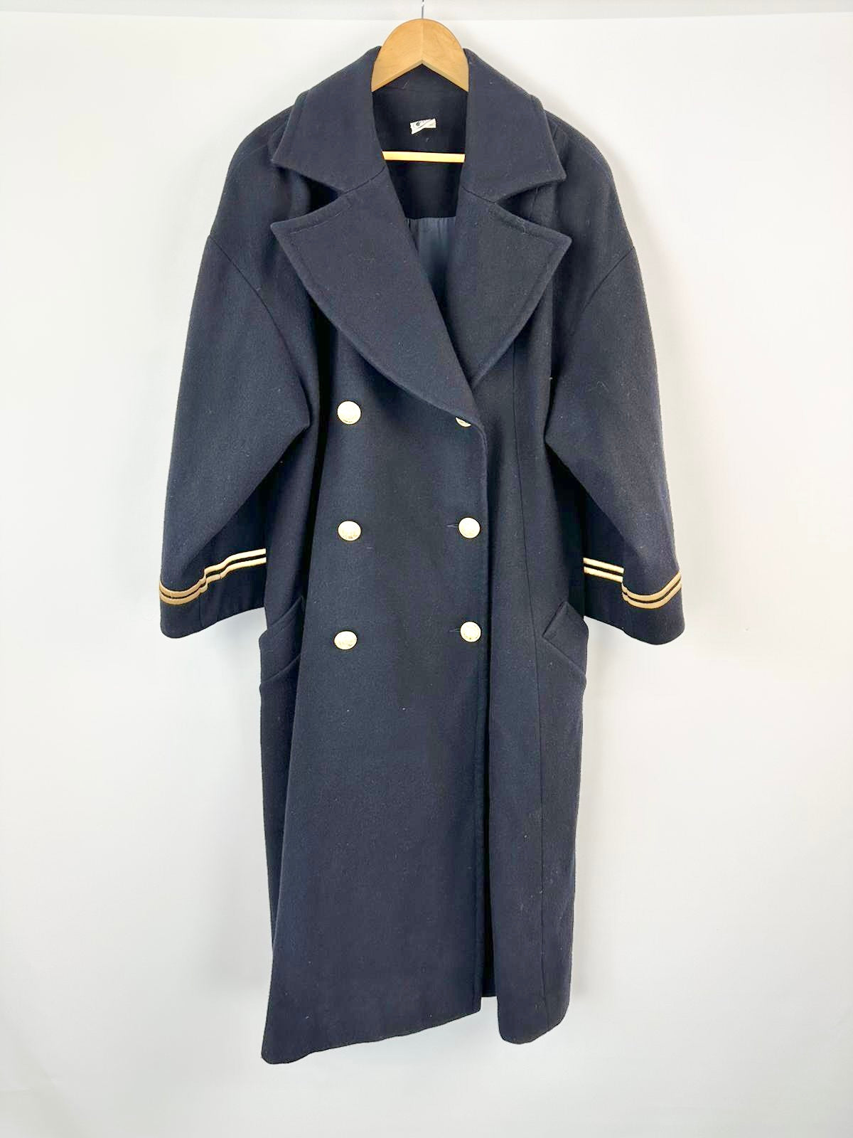 MFW Covers Dark Blue Gold Buttoned Military Style Trench Coat - L