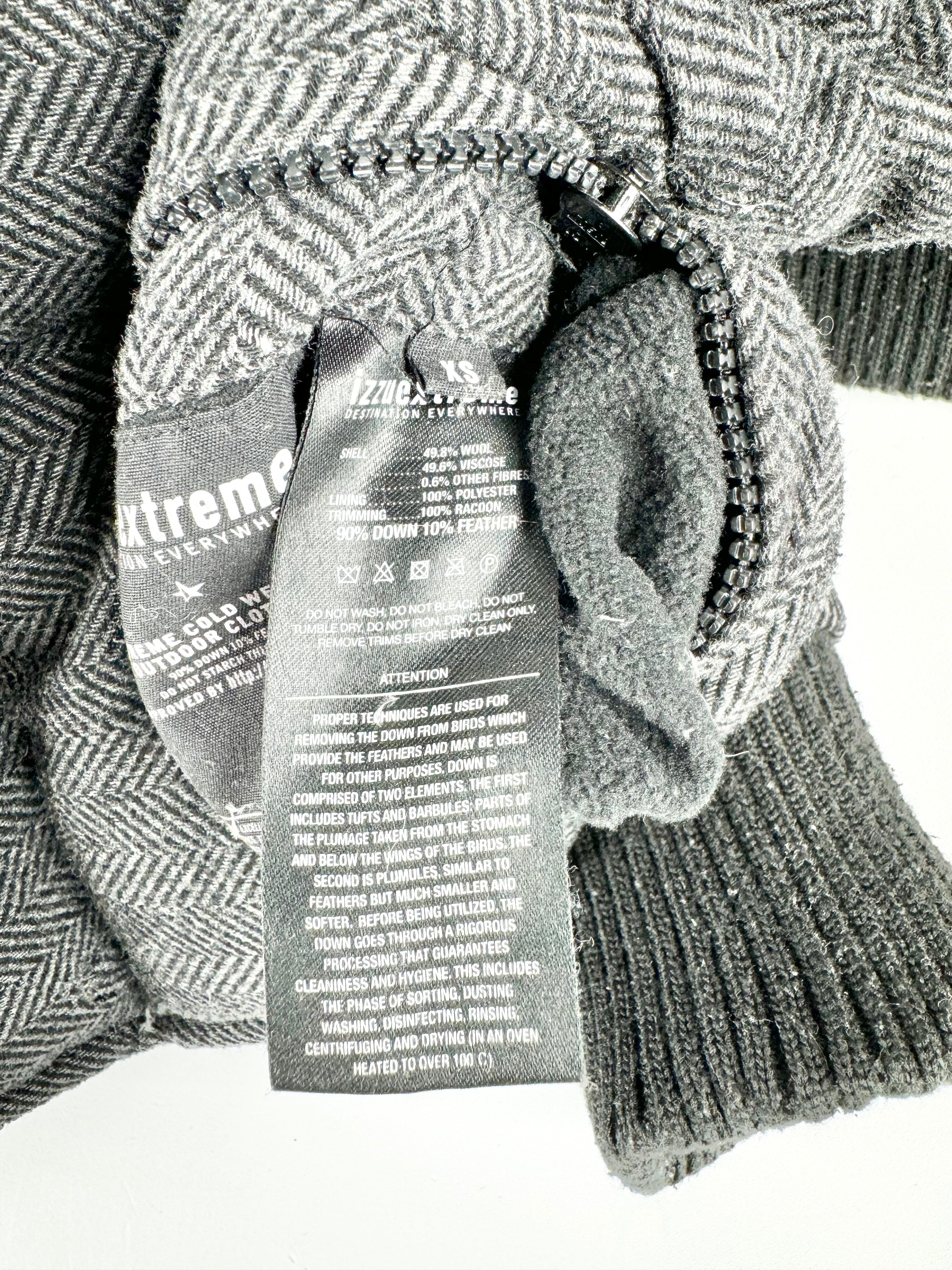 Izzuextreme Reversible Black & Herringbone Wool Blend Puffa Jacket - AU6/8