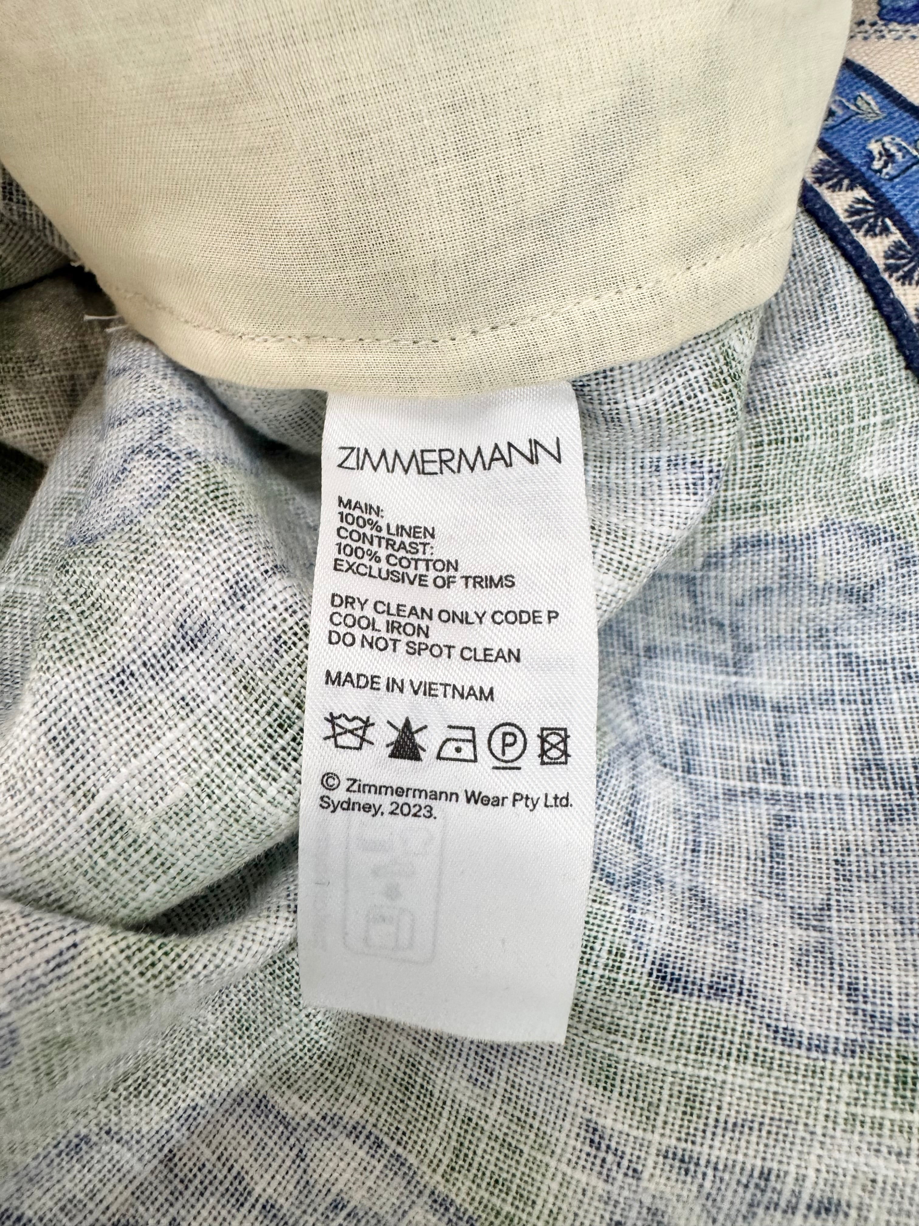 Zimmermann Resort Swim 24 Green & Blue 'Junie' Linen Mini Dress - AU10/12