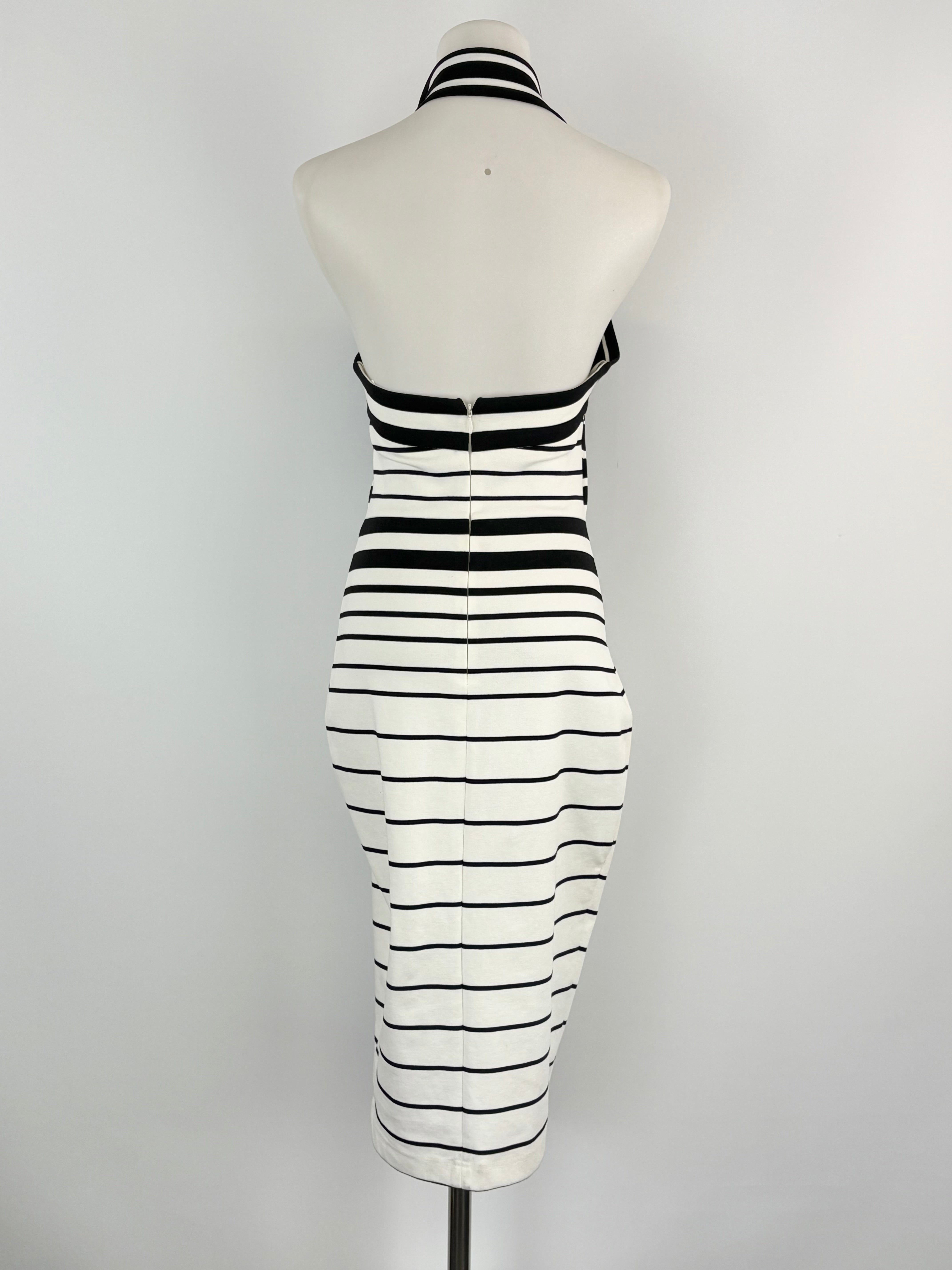 Bec + Bridge White & Black Striped Halter-Neck Bodycon Dress - AU8