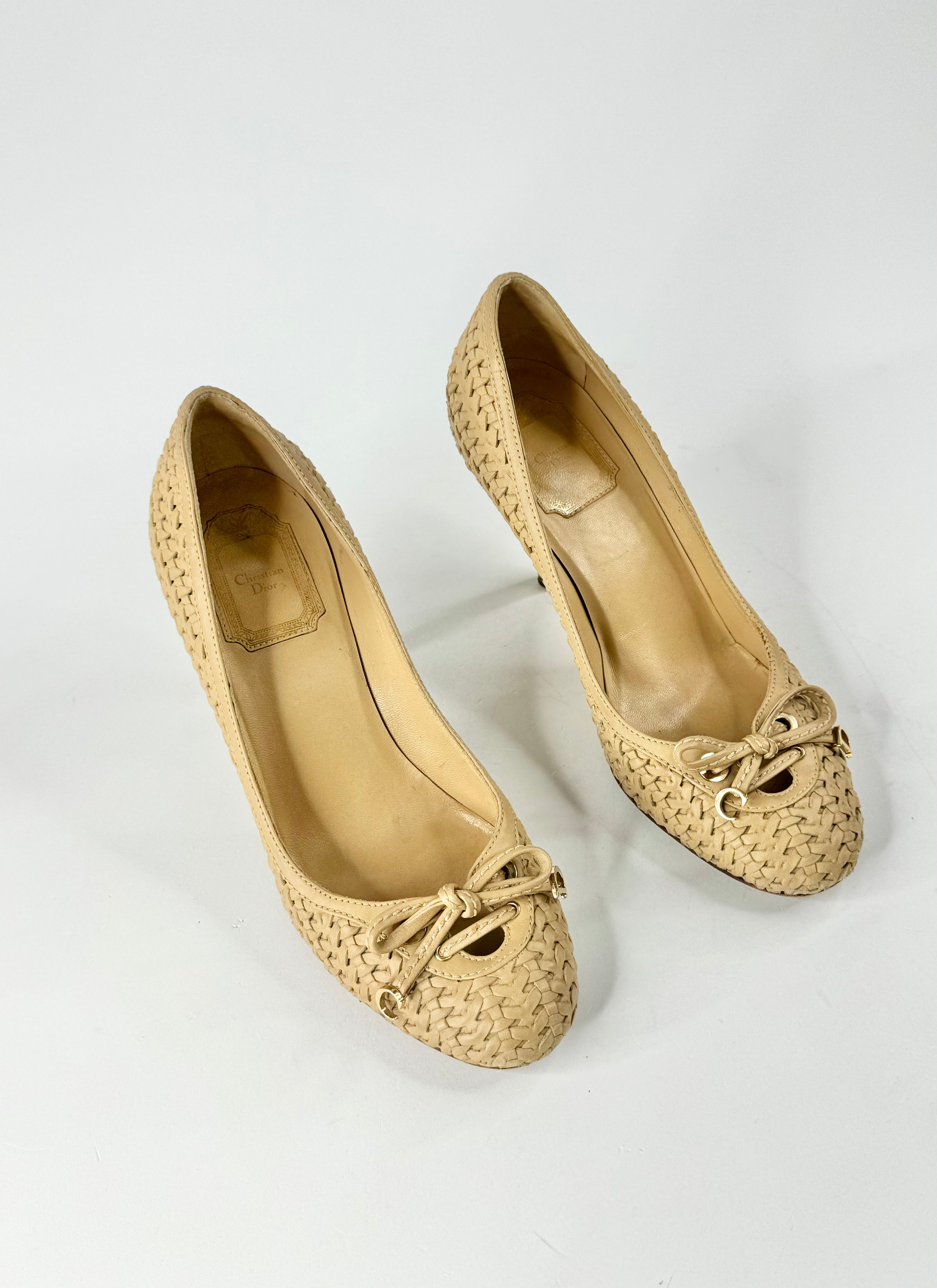 Christian Dior Wheaten Woven Stilettos - EU37.5