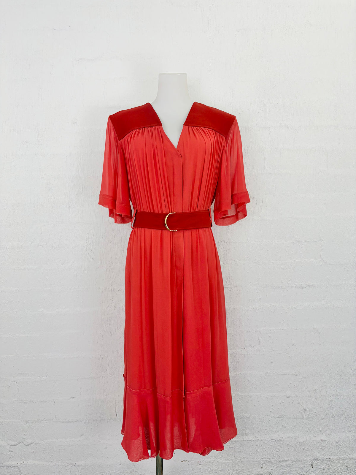 Chloé Sepia Orange Romantic Belted Crepe Dress NWT - AU10