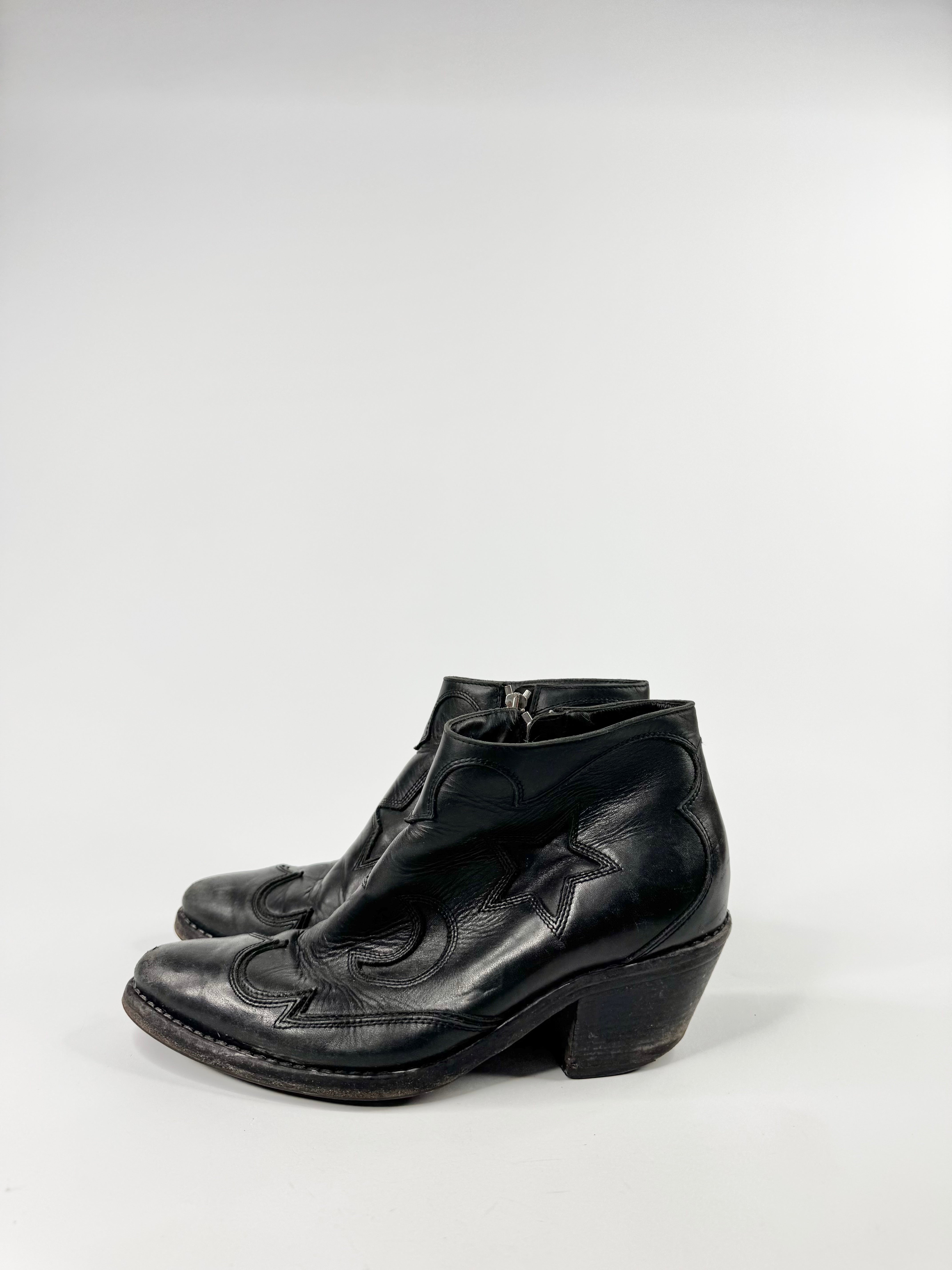 McQ Black Moon & Stars Cowboy Ankle Boots - EU39