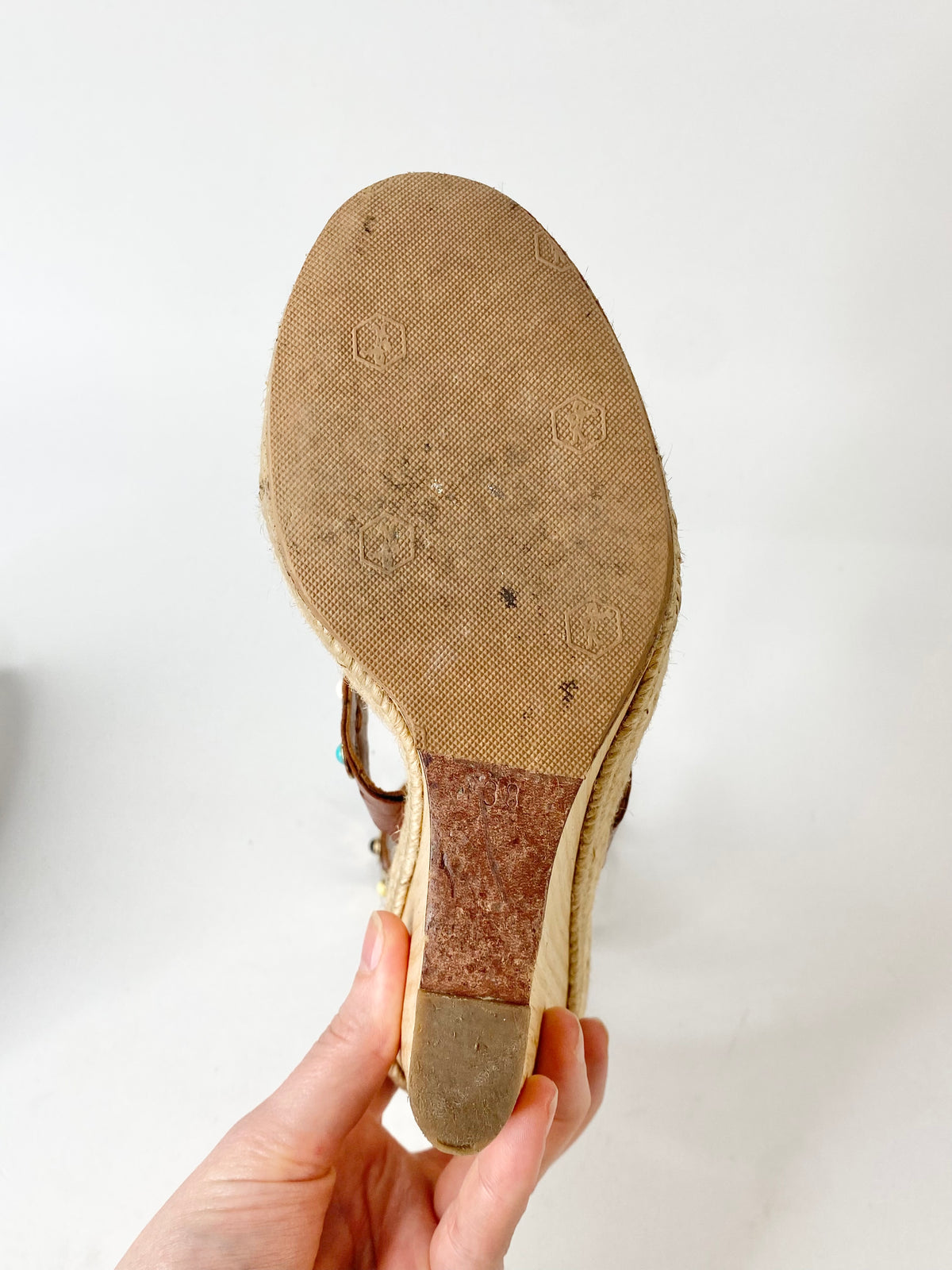 Aquazzura Tan Semi-Precious Stone Studded Wedges - EU38