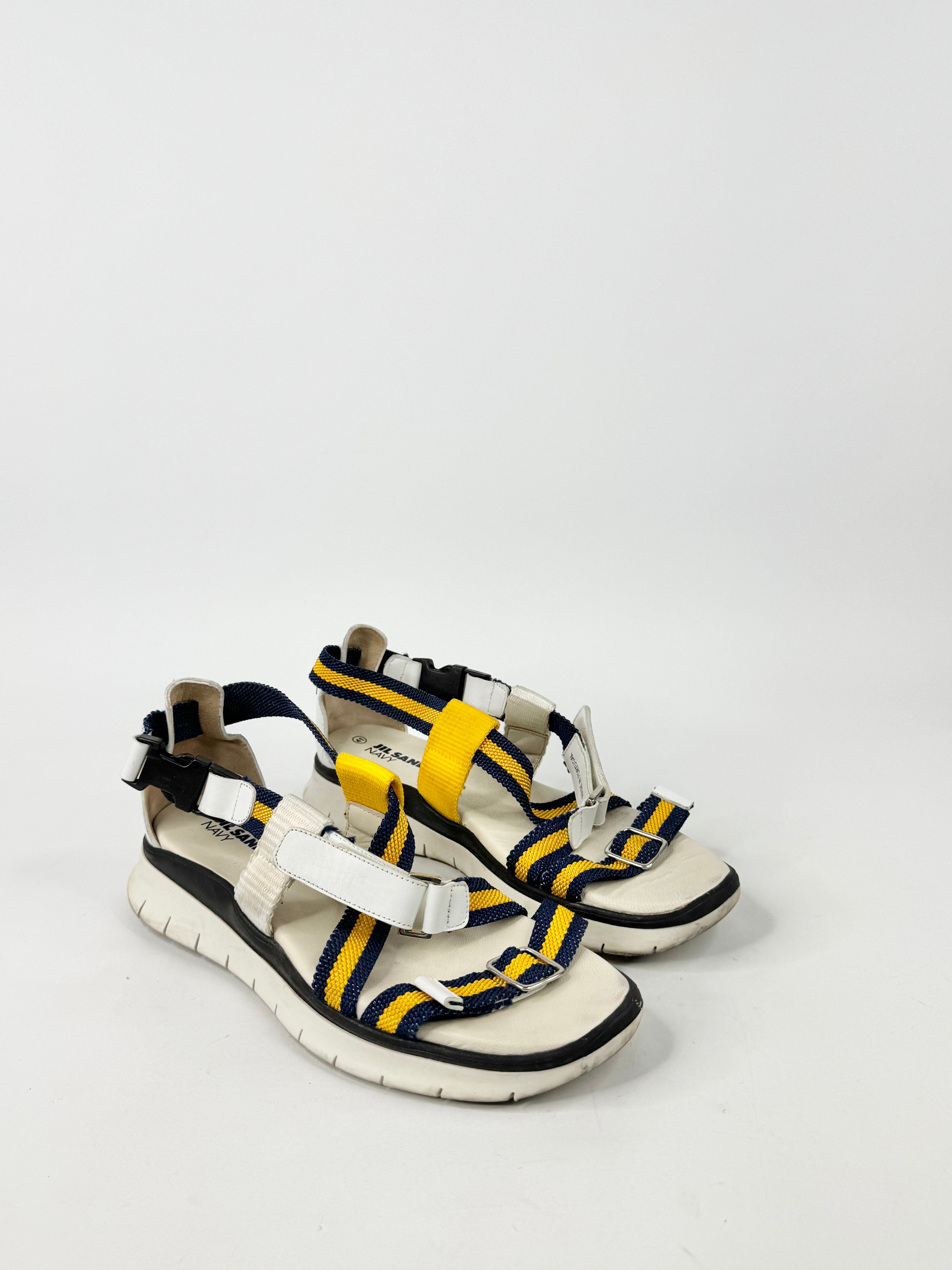 Jil Sander Navy White, Blue & Yellow Sandals - EU41