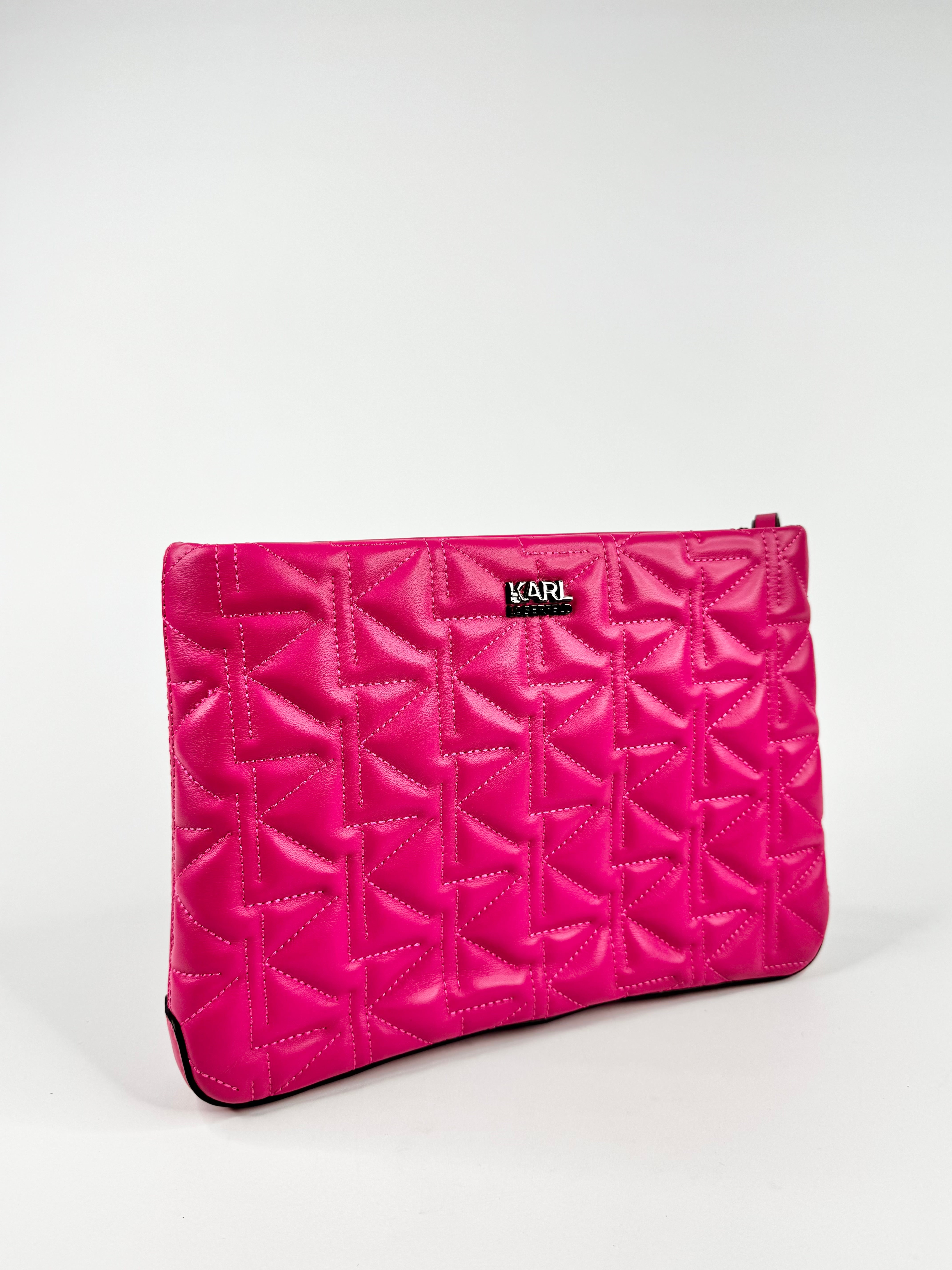 Karl Lagerfeld Hot Pink Quilted 'K/Kurl' Clutch NWT