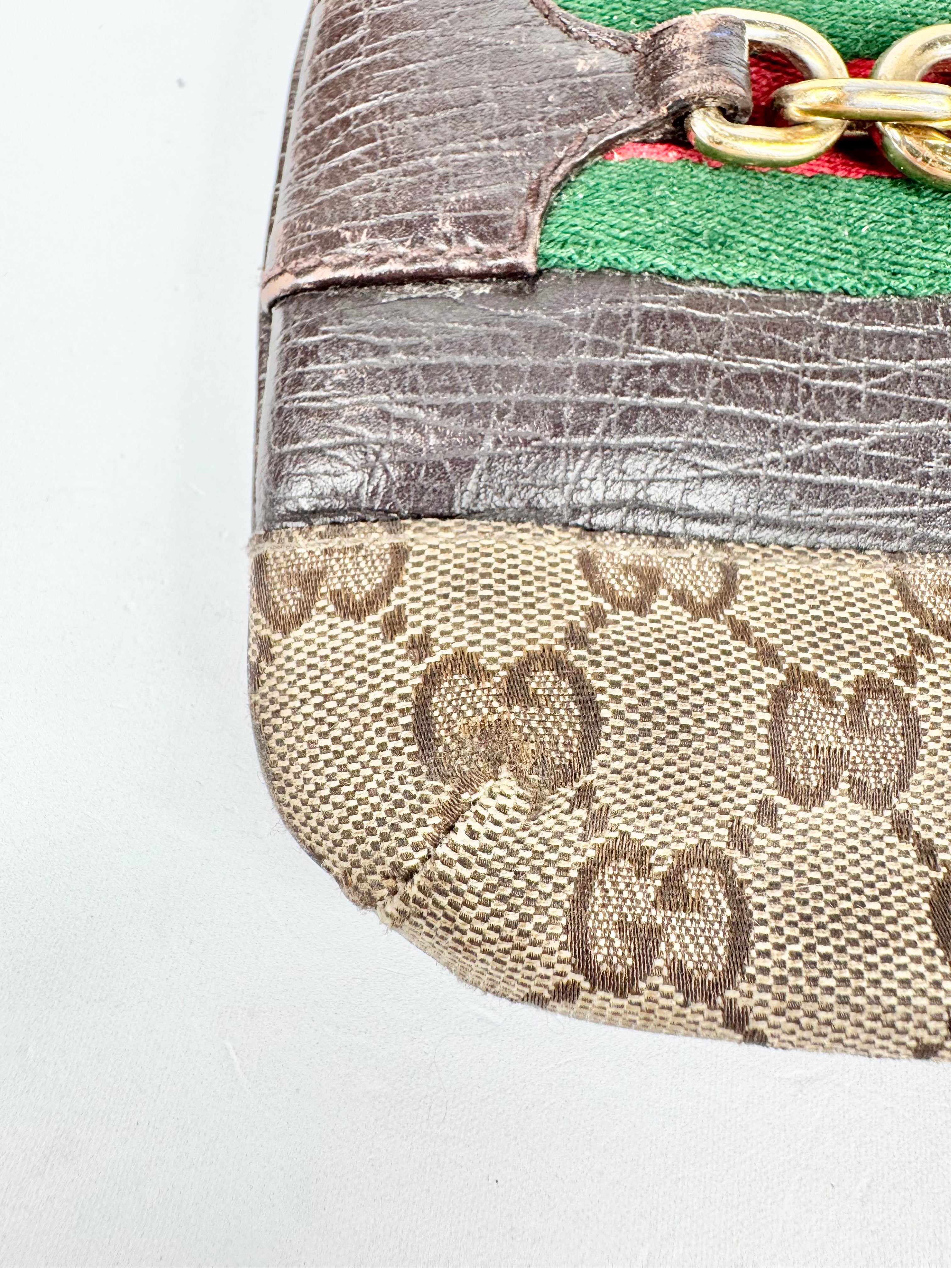 Vintage Gucci GG Canvas Horsebit Sherry Line Shoulder Bag Brown Beige