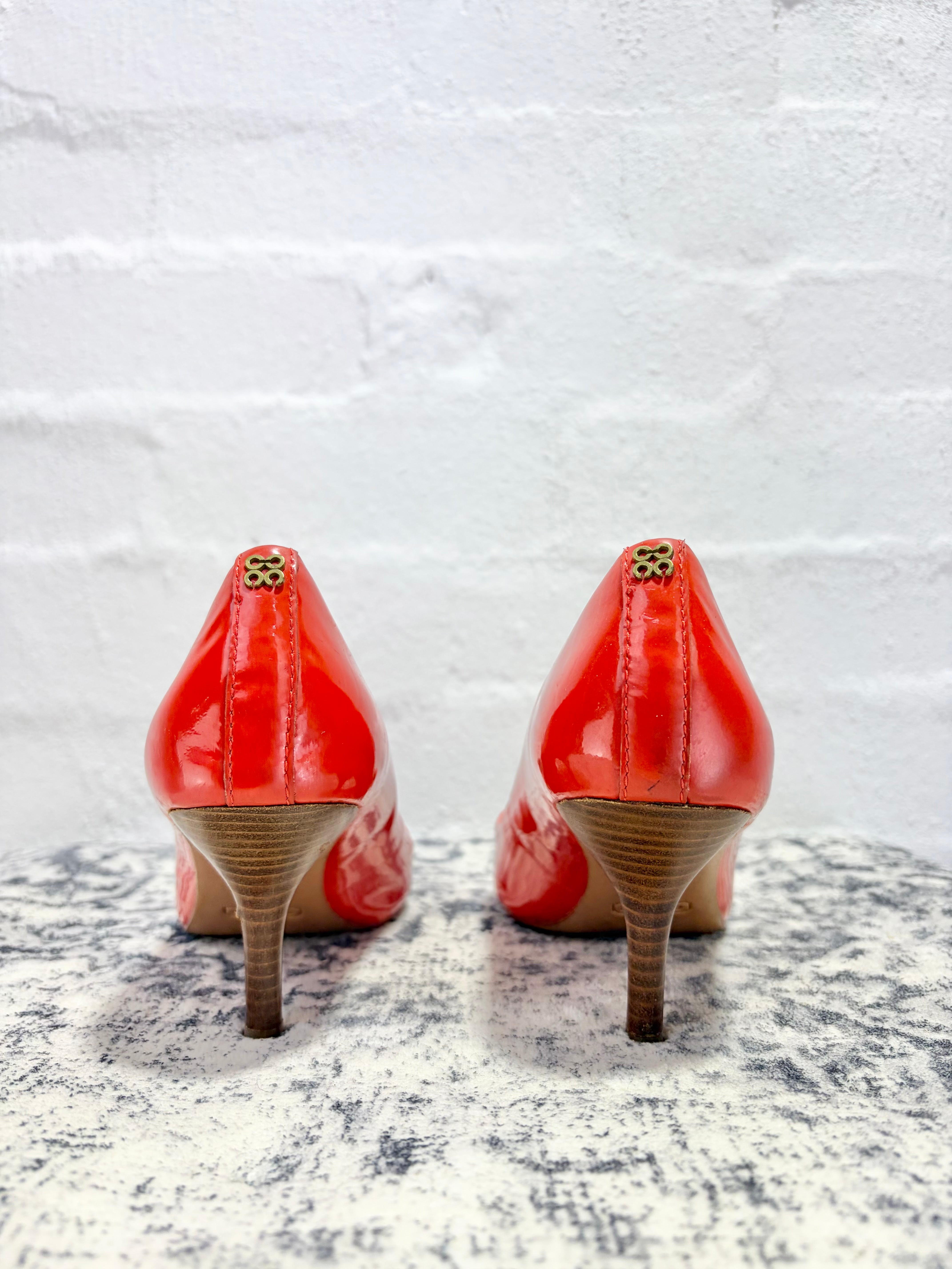 Coach Red Orange Patent Pointed Kitten Heel - EU40