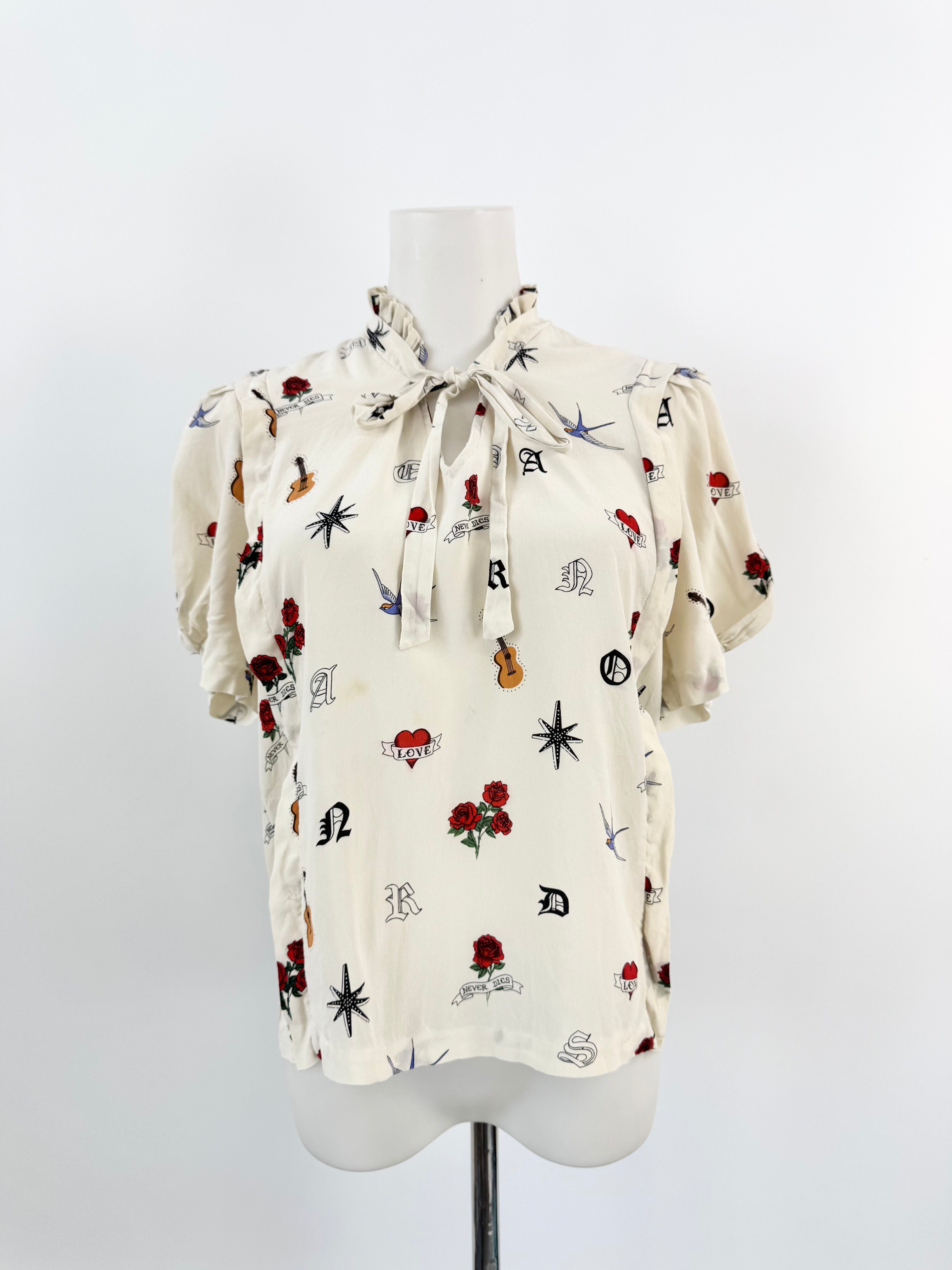 Sandro Silk Tattoo Print Top - AU8/10
