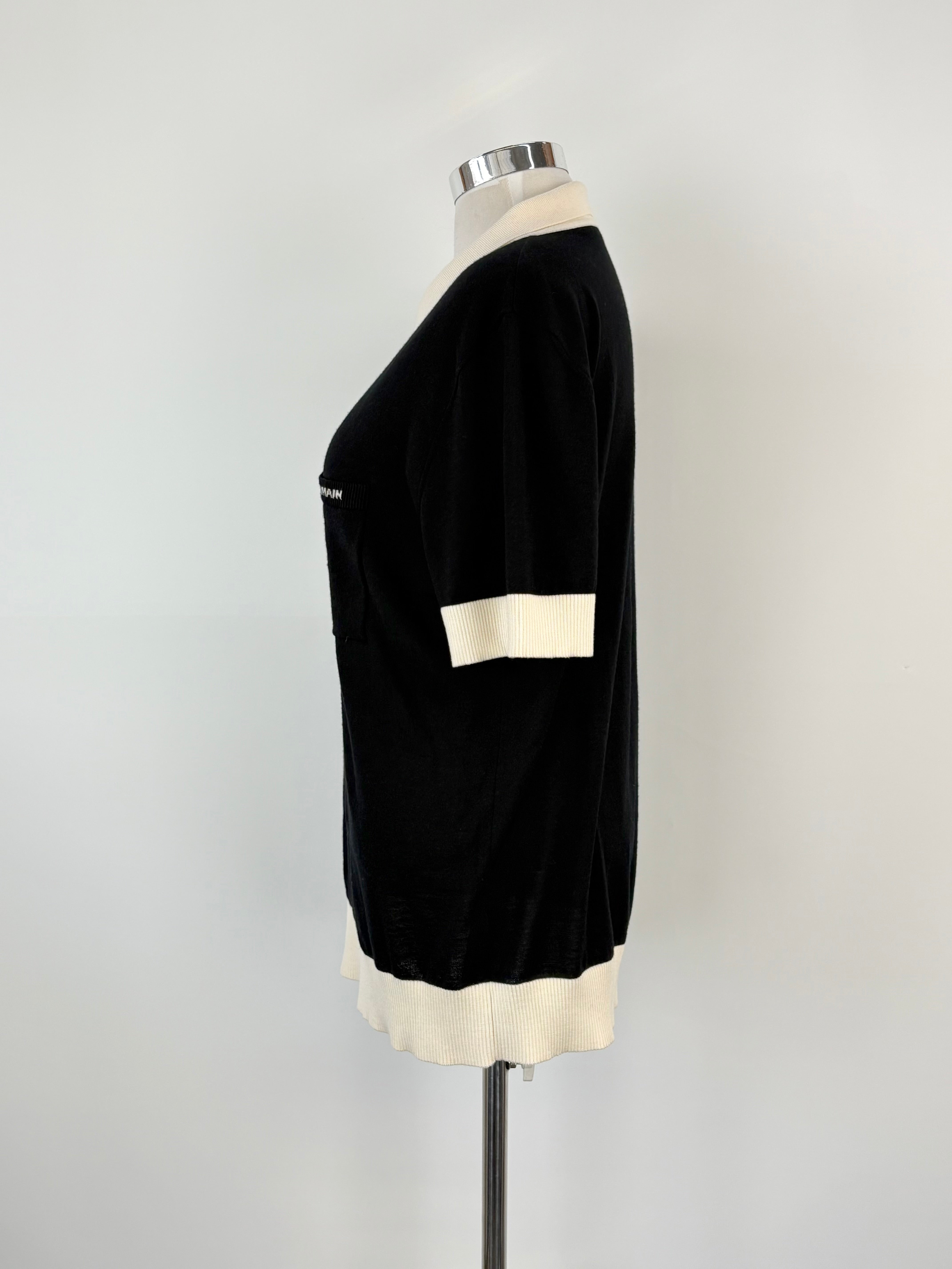 Balmain Black & Cream Trims Wool Polo - XXL