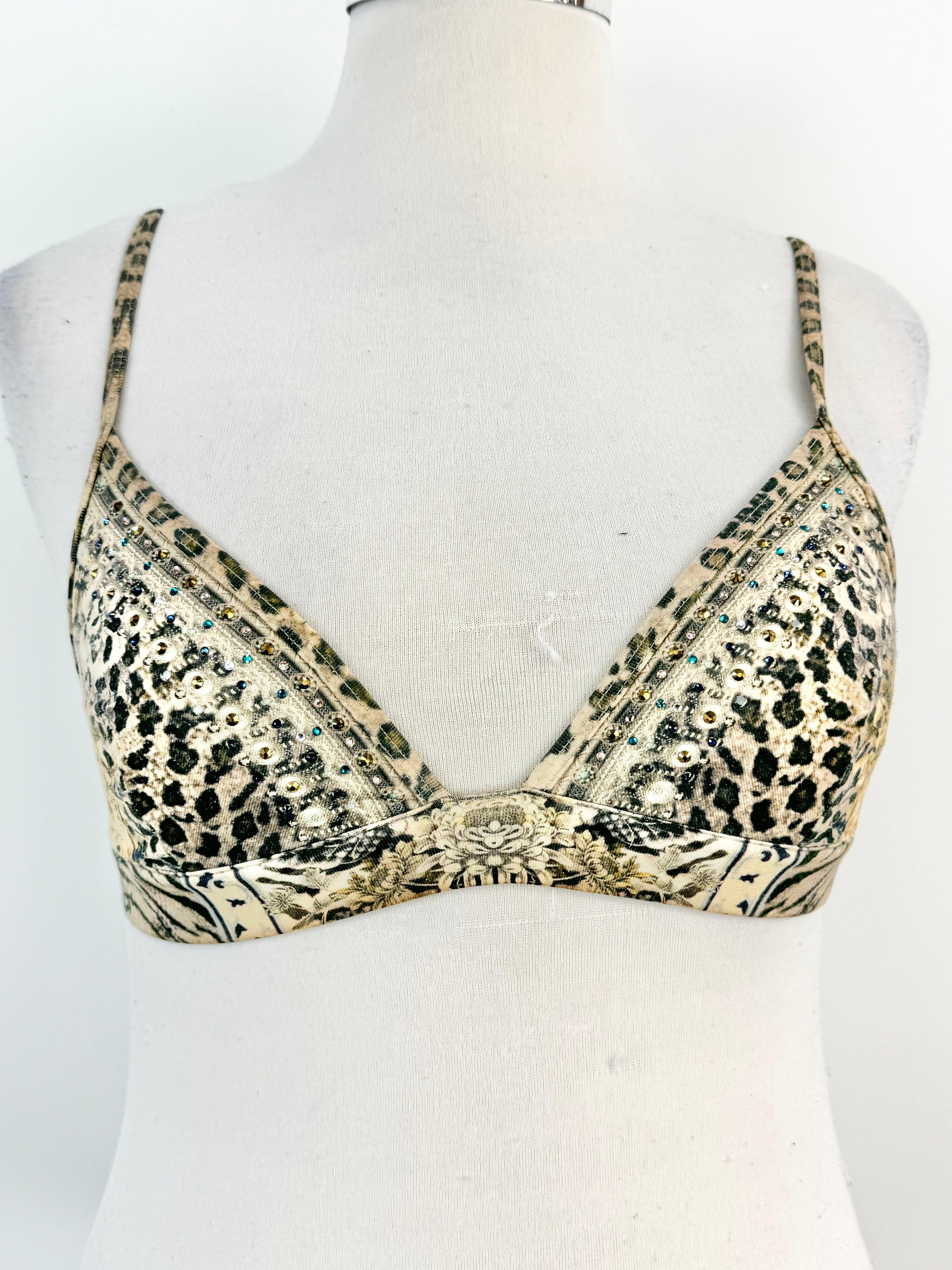 Camilla Soft Cream Snakeprint & Floral Crystal Embellished Bra - AU12