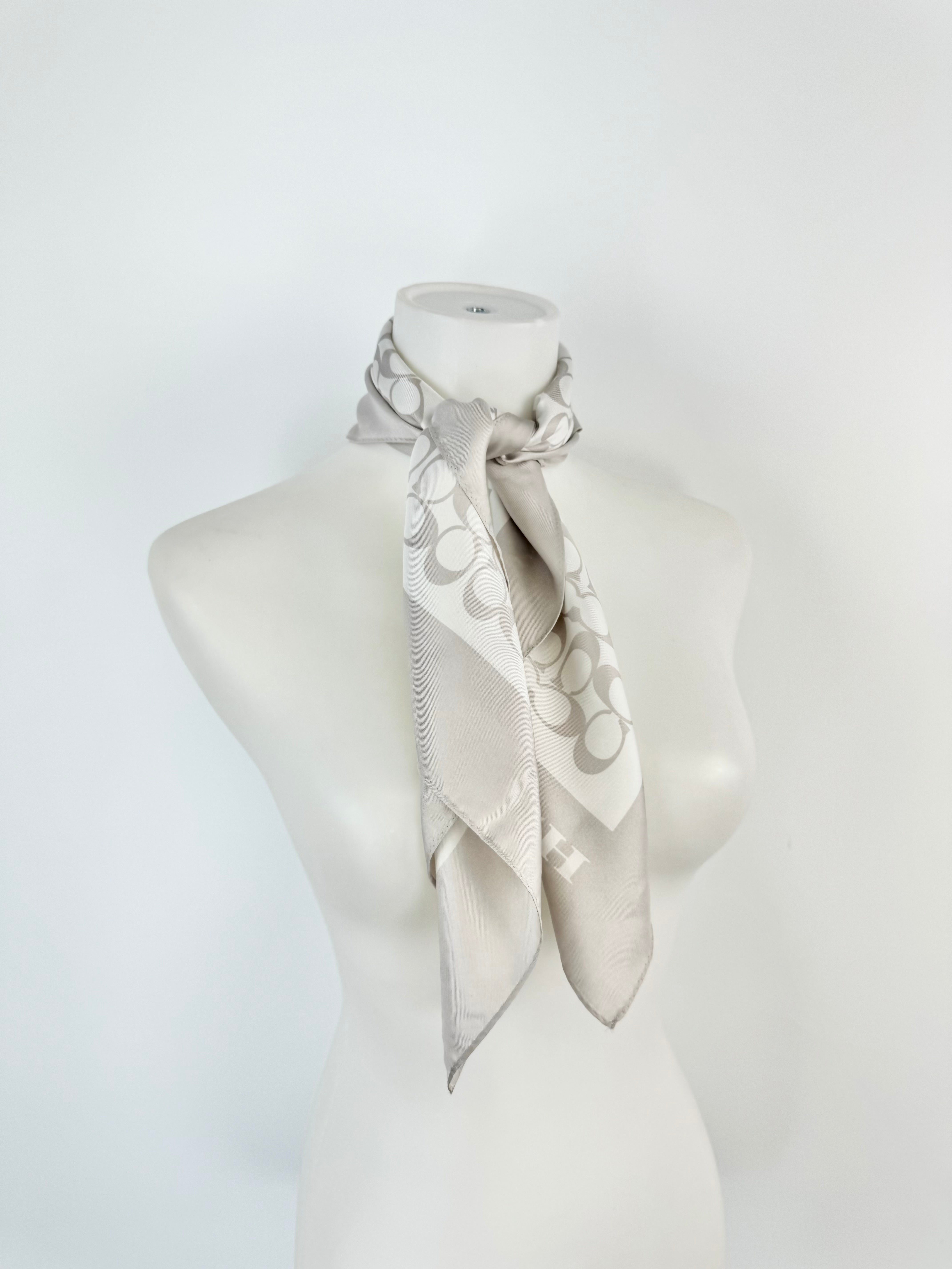 Coach Pearlescent Grey Silk Logo Scarf