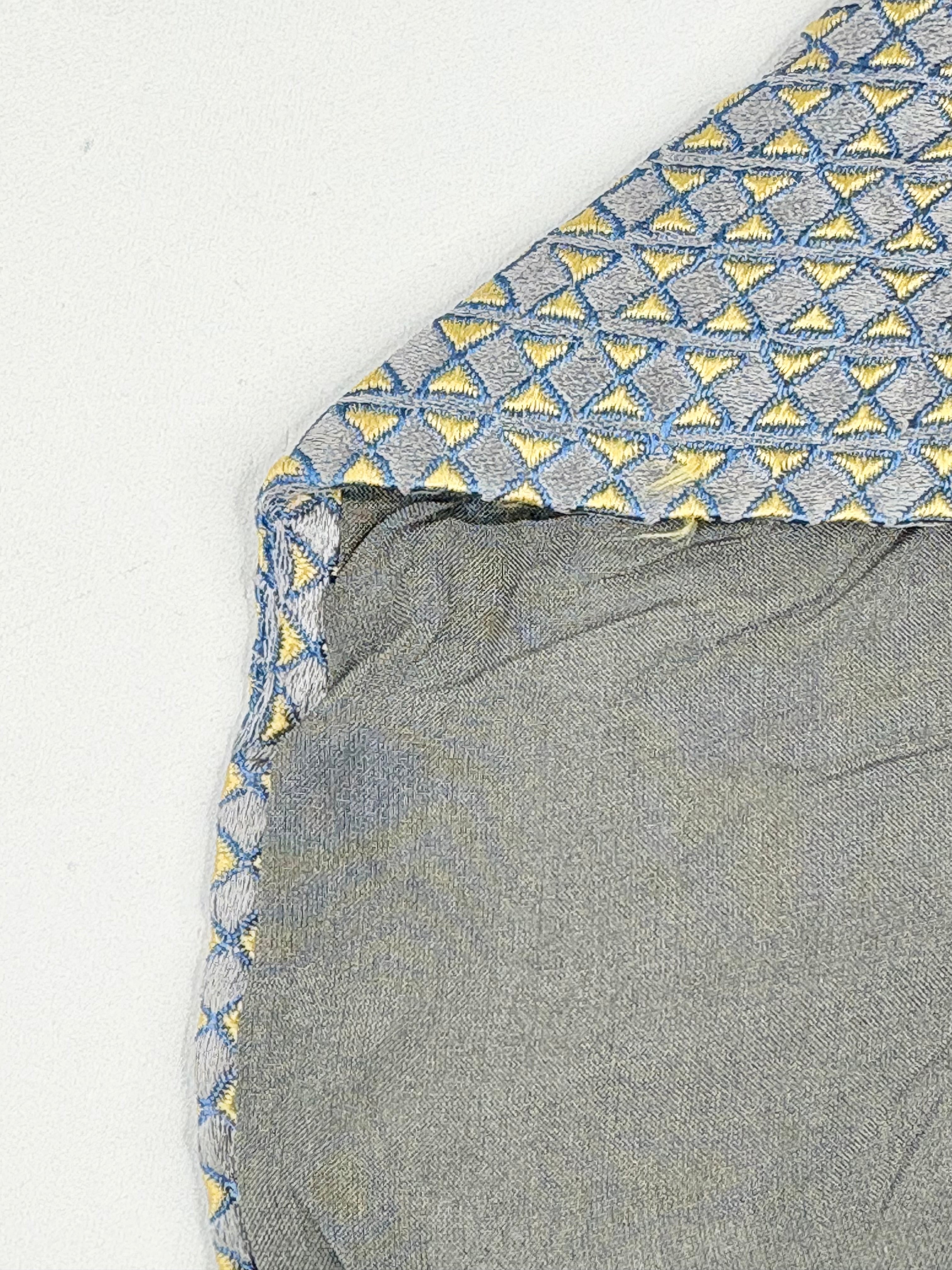 Vintage 90s Charvet Metallic Grey & Yellow Patterned Silk Tie