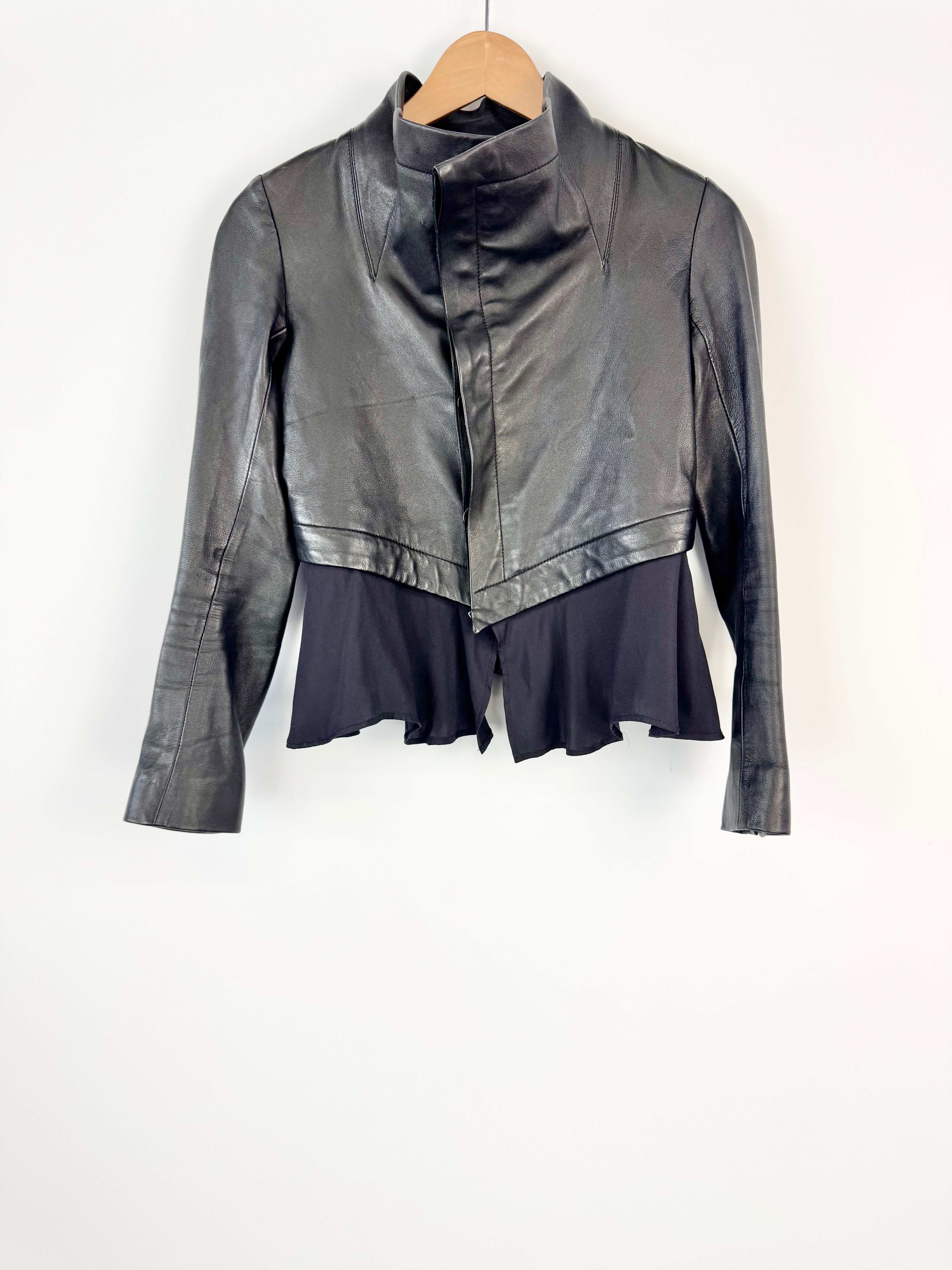 Ebony Eve Black Silk Trim Leather Jacket - AU8