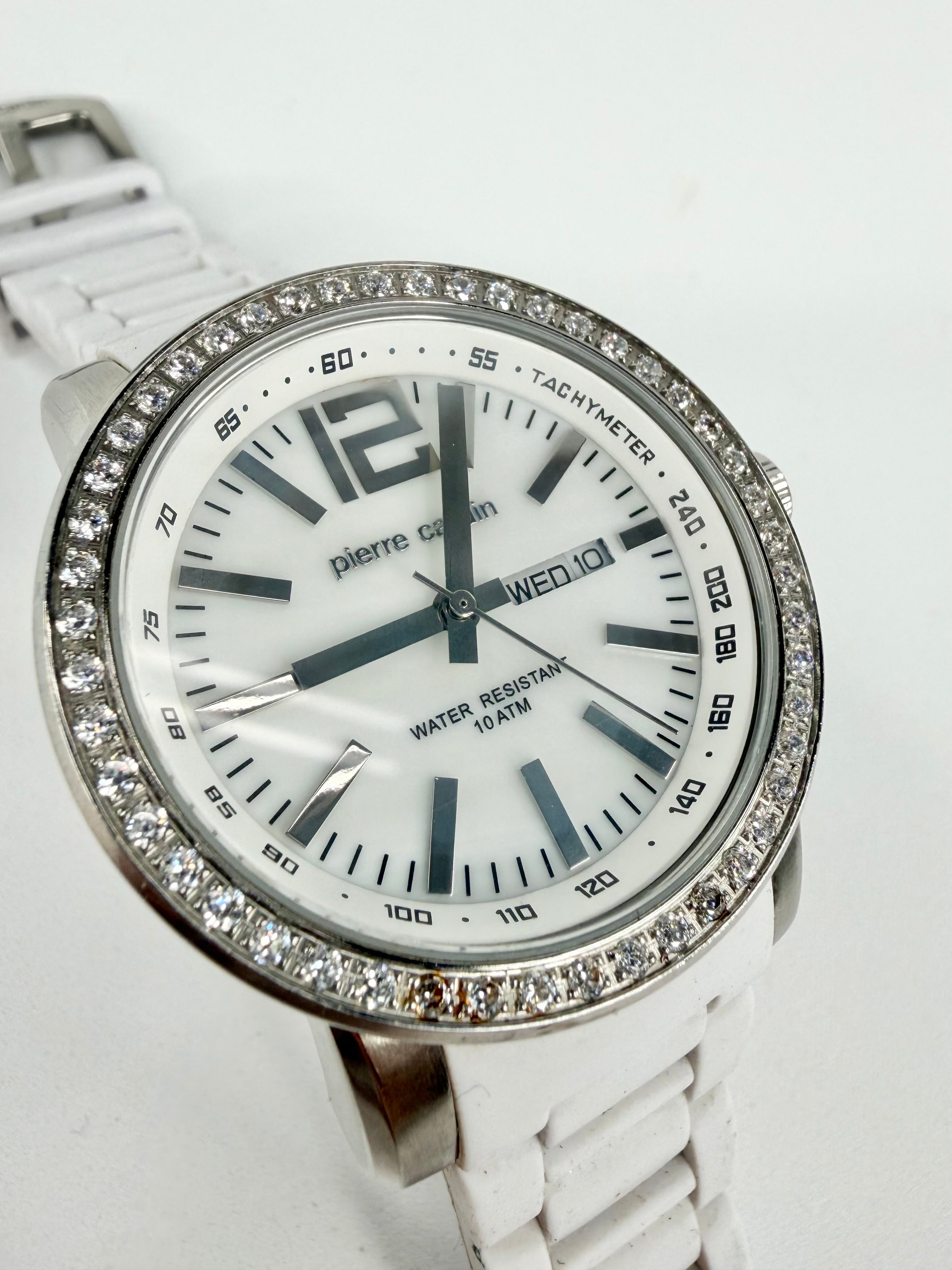 Pierre Cardin Swarovksi Crystal Bezel White Silicon Strap Watch