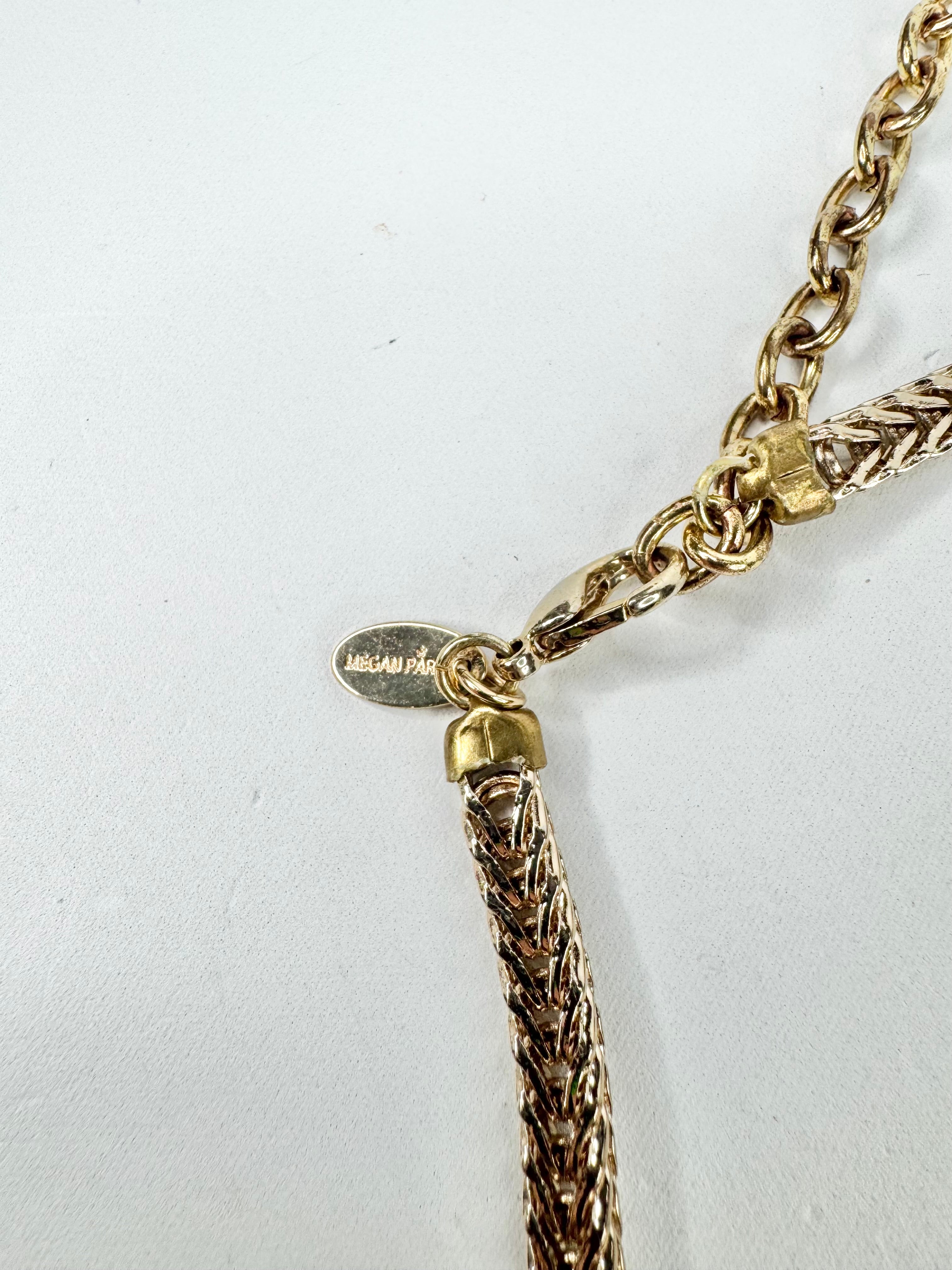 Megan Park Gold Toned Braided Chain Beaded Costume Jewellery Necklace