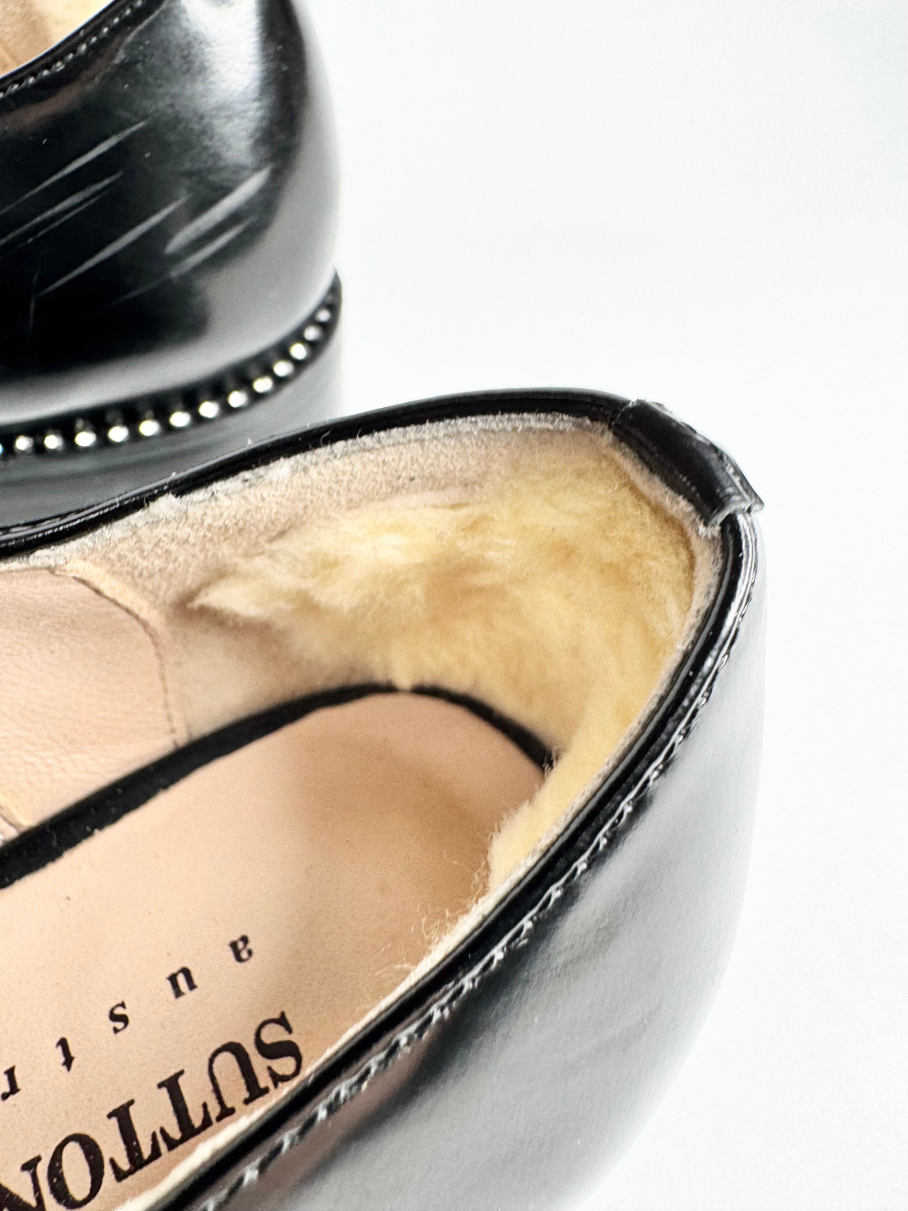 Suttonsnug Black Diamonte & Faux Pearl Embellished Loafers - EU35