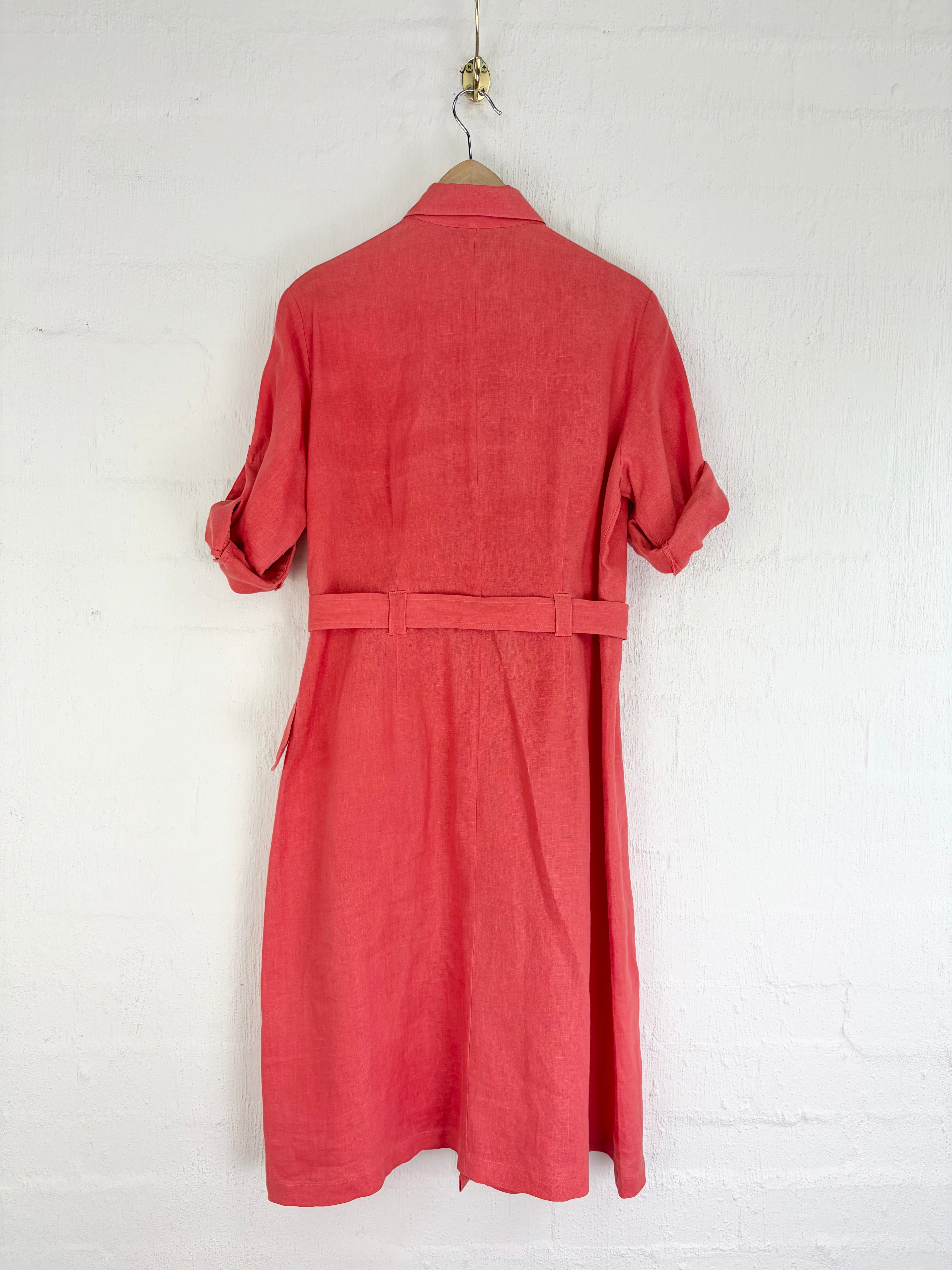Perri Cutten Linen Coral Shirt Dress - AU14