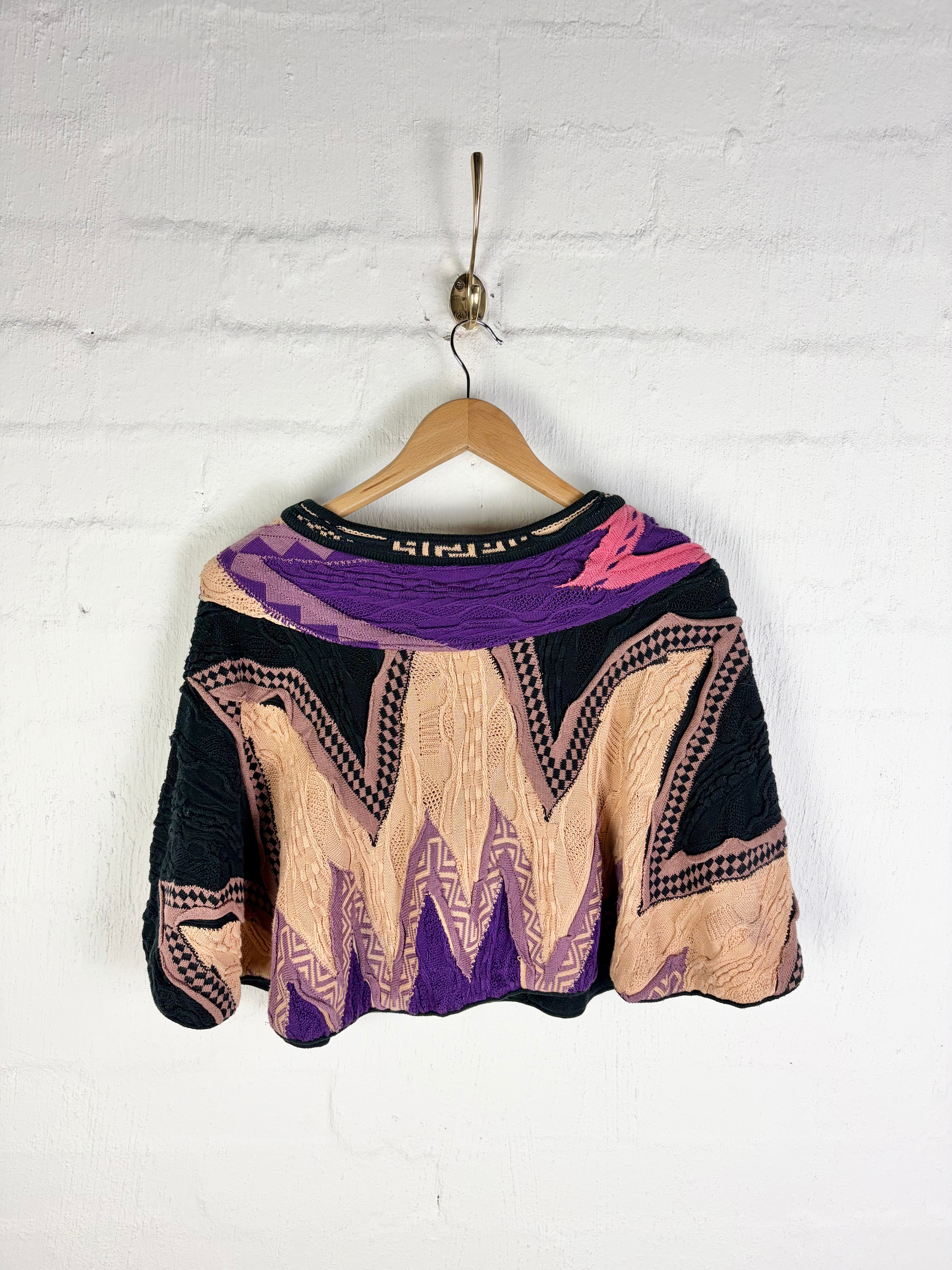 Vintage Coogi Taupe, Purple Cream & Black 3D Poncho - AU12/14