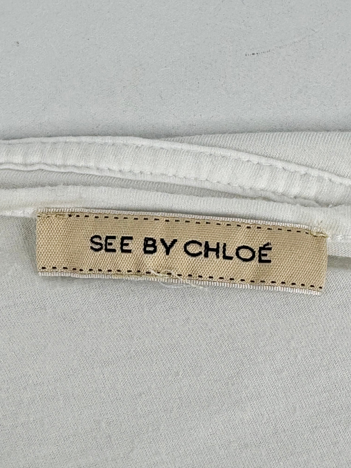 See By Chloé White Scoop-Neck Bead Detail Top - AU6/8