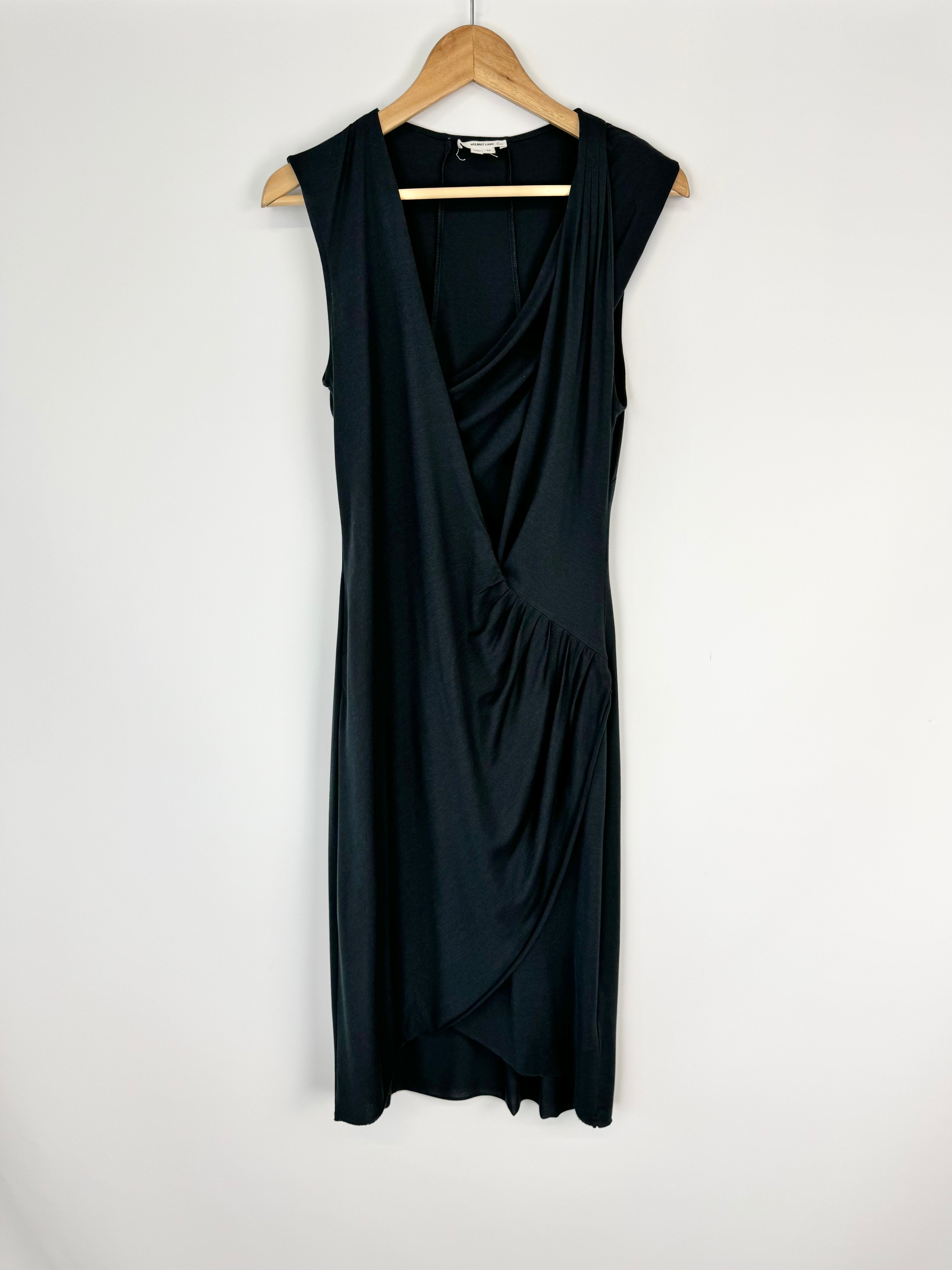 Helmut Lang Dark Blue Silk Jersey Draped Midi Dress - AU10/12