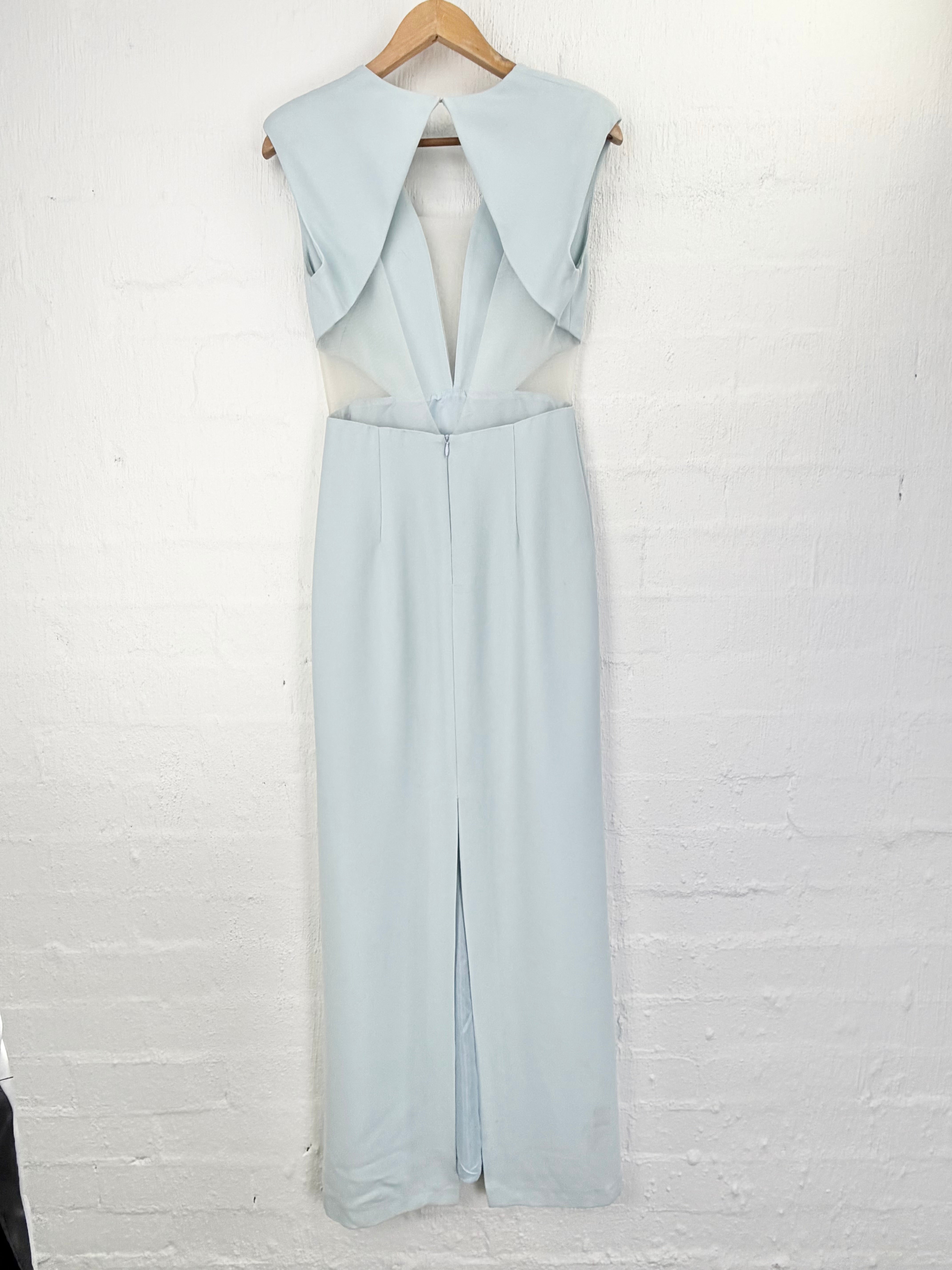 Carla Zampatti Pale Aqua Mesh Column Dress - AU8/10