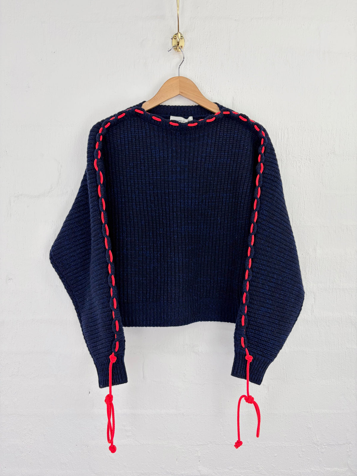 Victoria Beckham Autumn Winter 21 Blue Structured Lambswool Tie Crewneck NWT - AU8/10