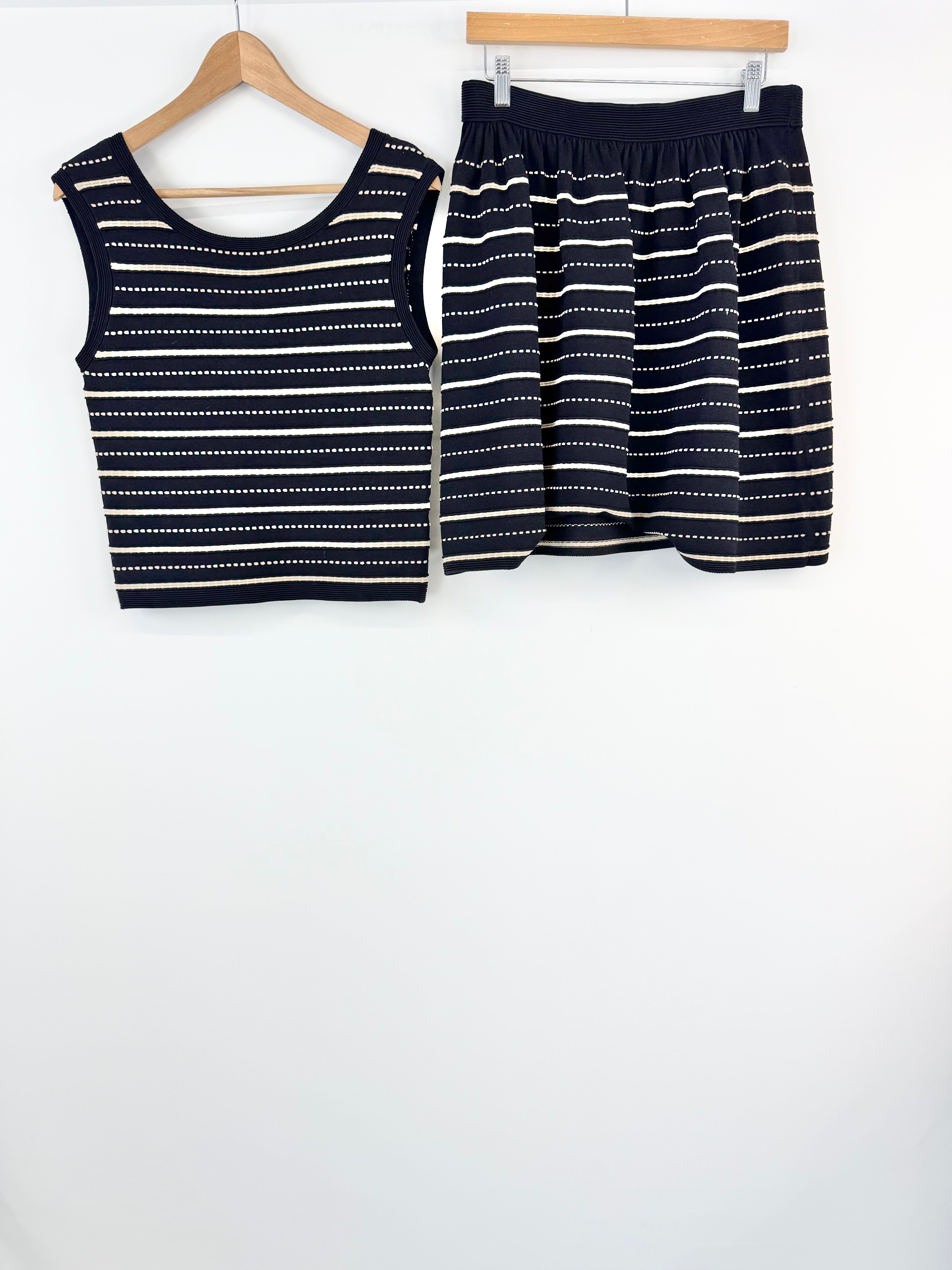 Sandro Black & Cream Rib Knit Top & Skirt 2 Pce Set - Au12