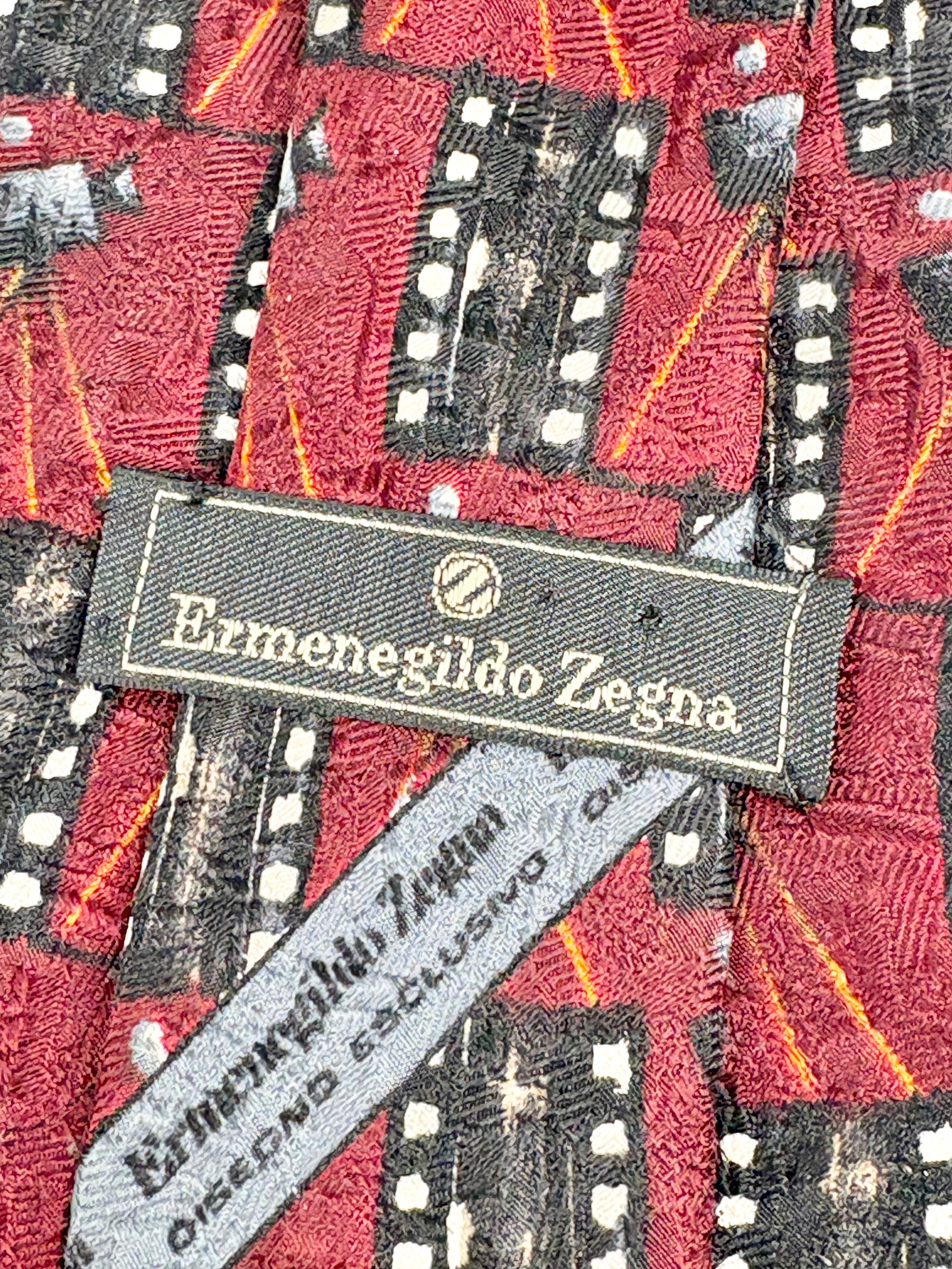 Ermenegildo Zegna Maroon Silk Film-Print Tie