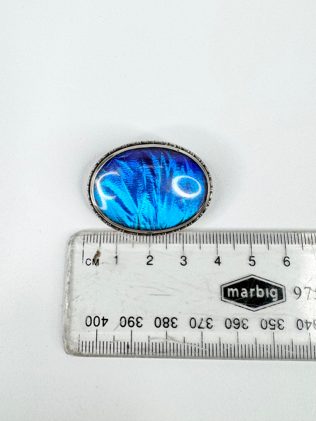 Vintage Silver & Vivid Electric Blue Butterfly Wing Brooch