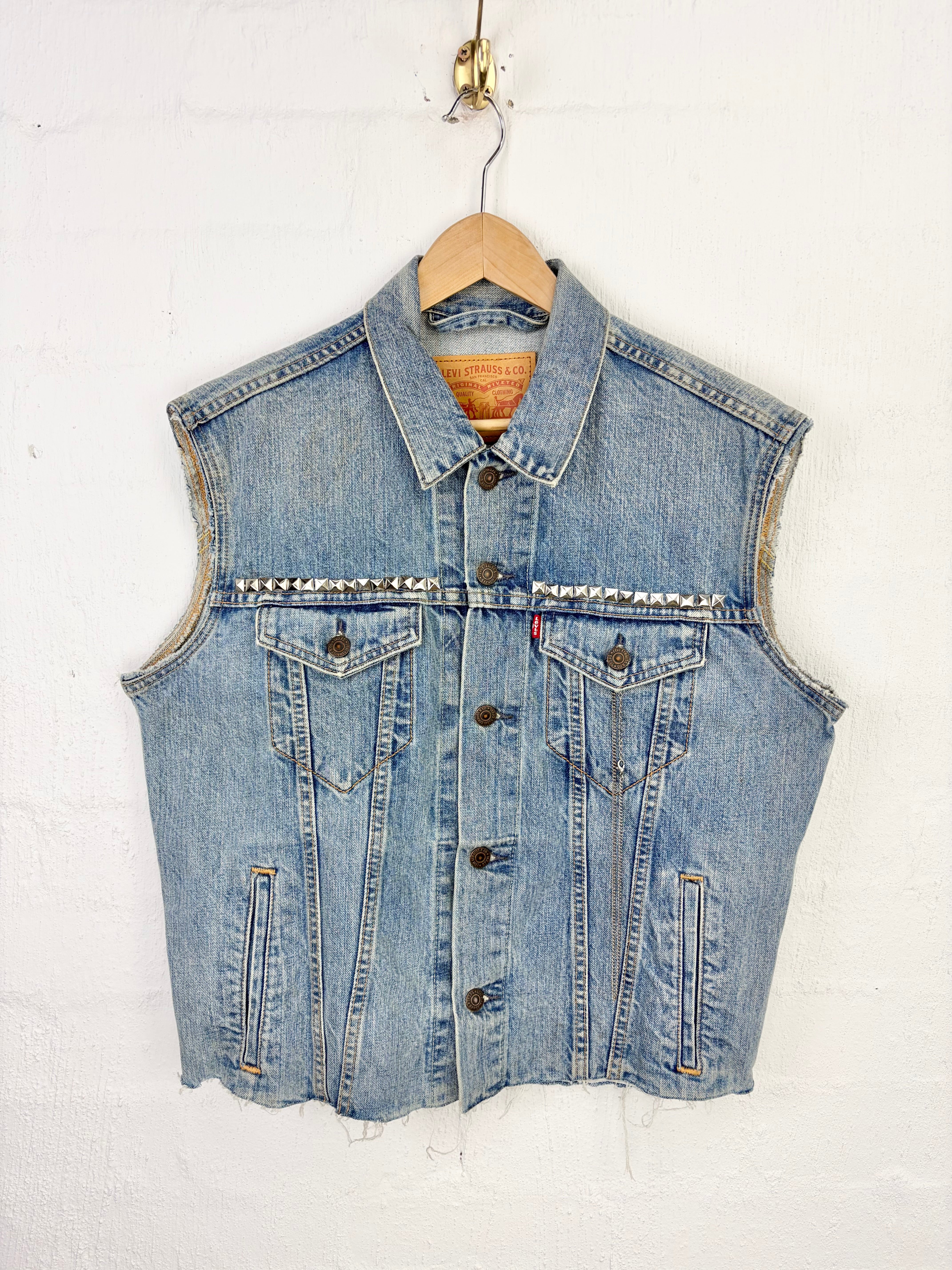 Levi's Pale Blue Denim Studded Vest - M