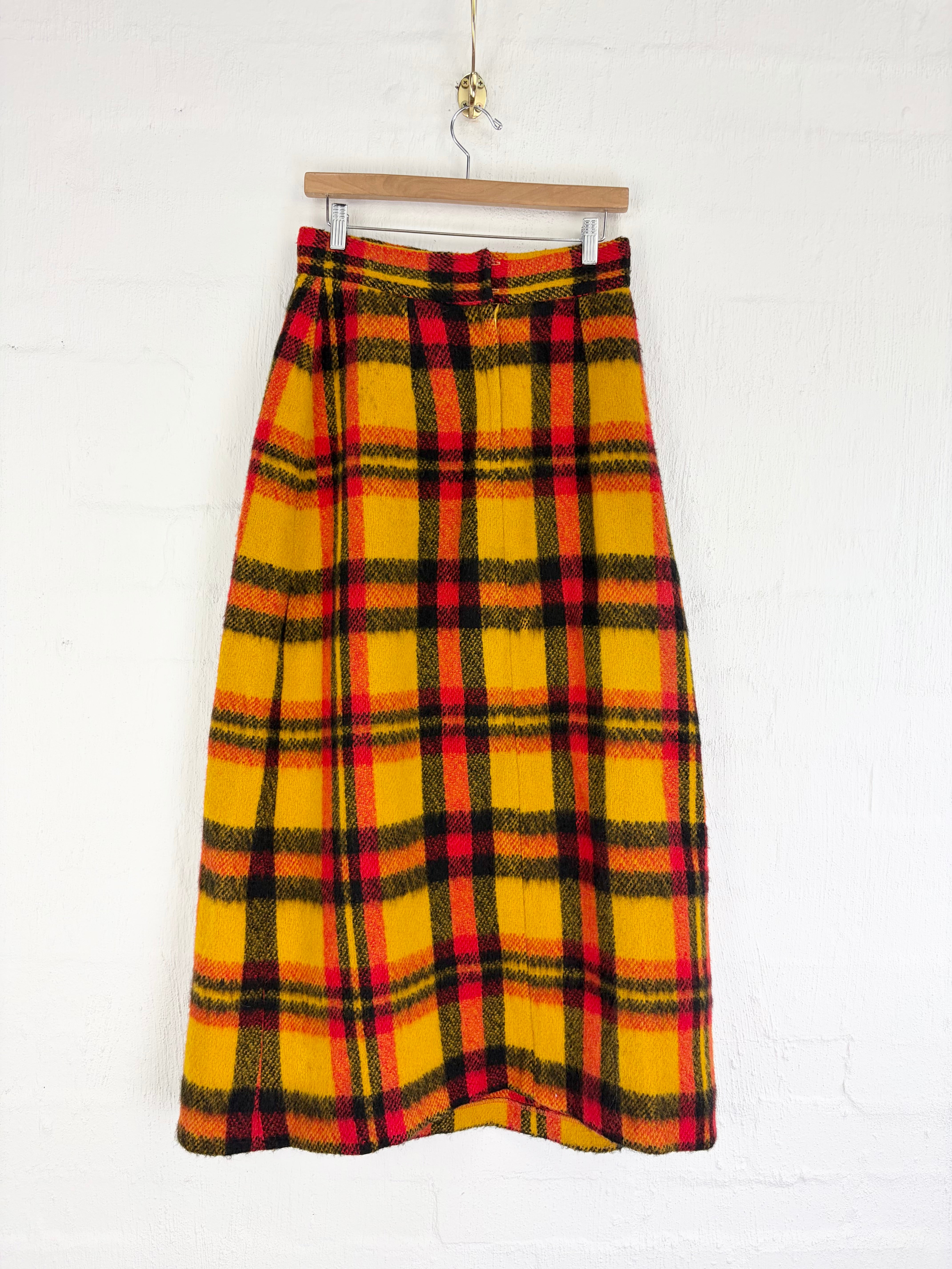 Vintage Len Vogue Orange Gold & Black Plaid Maxi Skirt - AU10/12