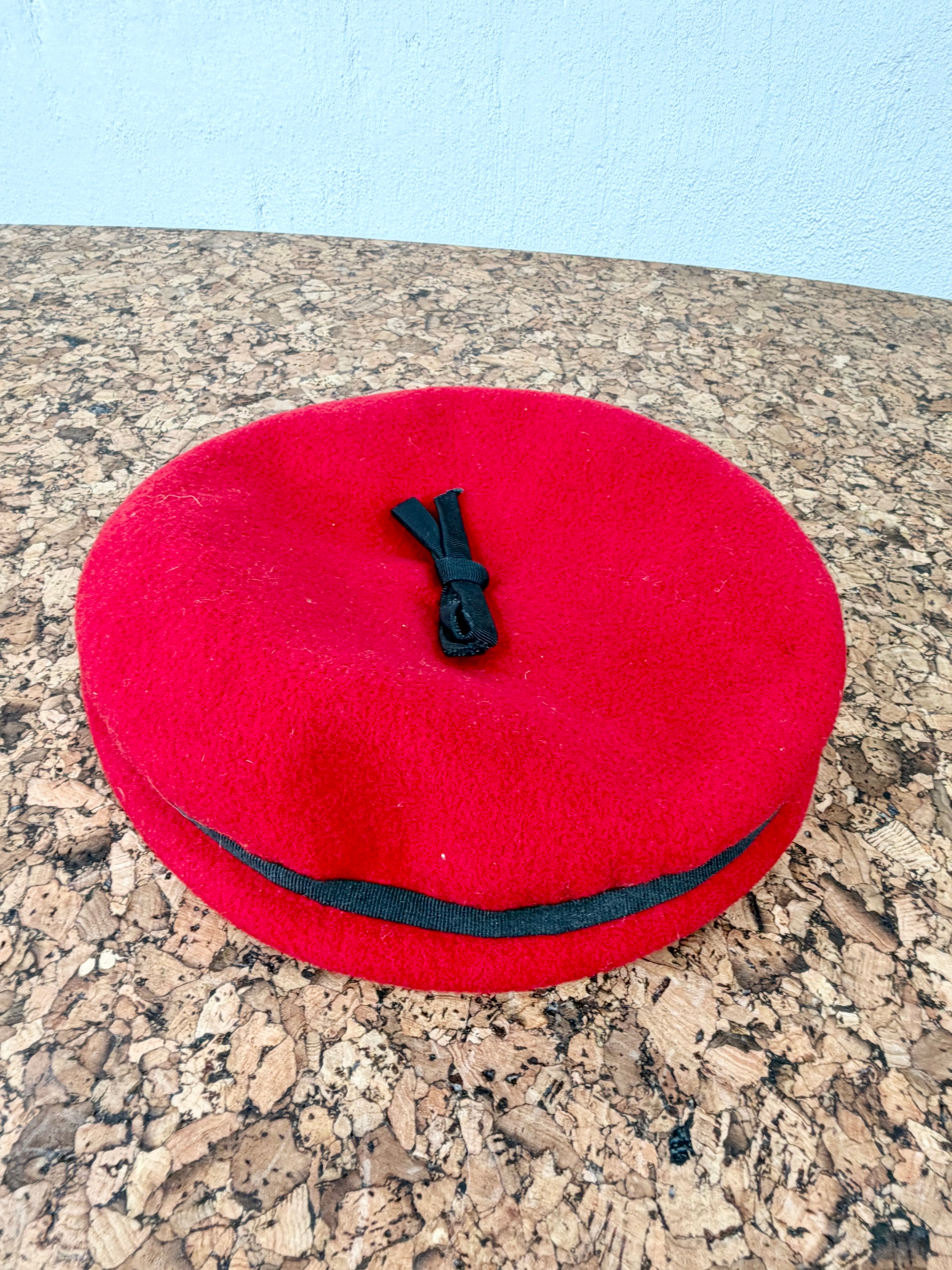Vintage Jacques Pinturier Red & Black Trim Beret