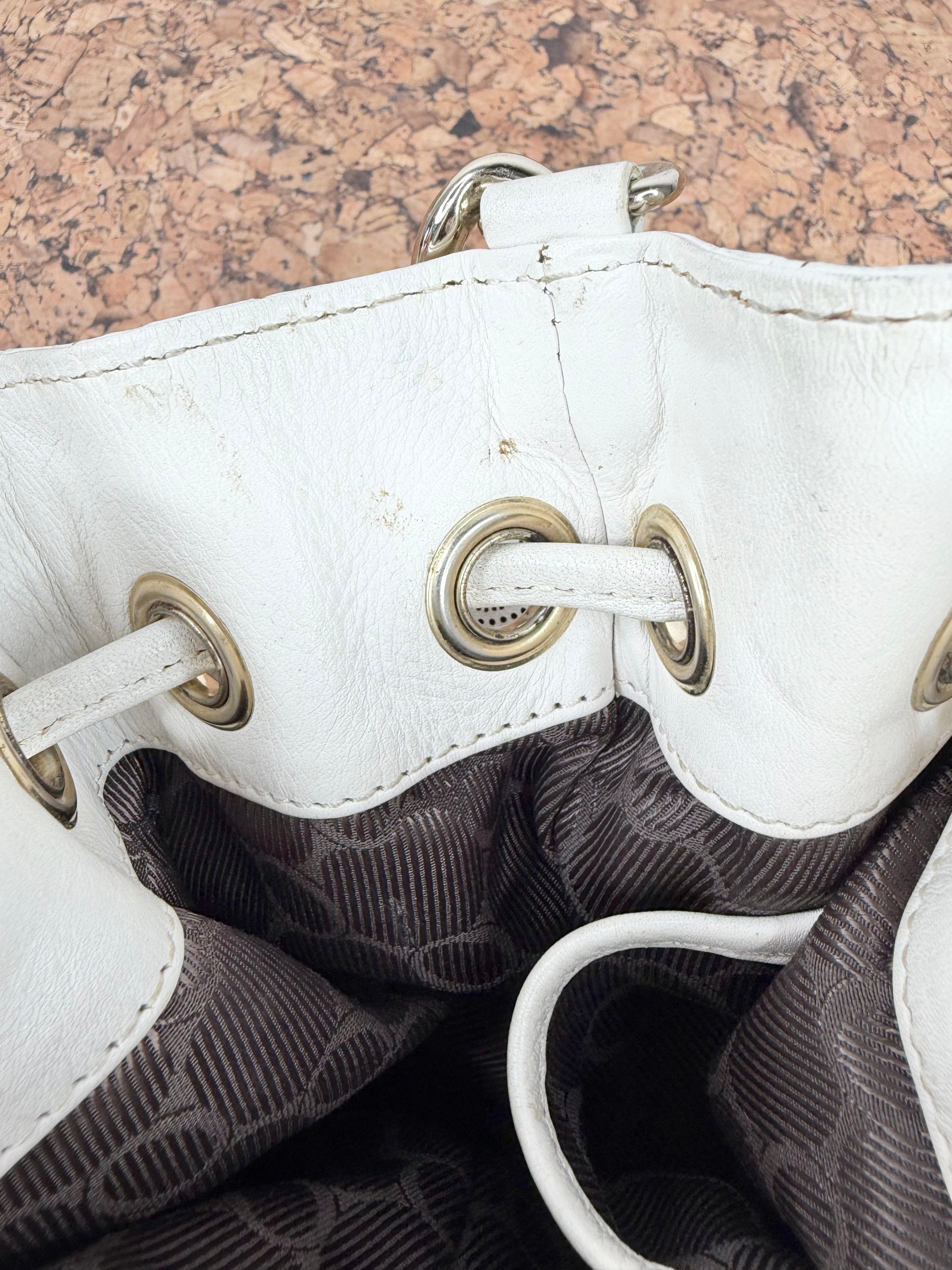 Oroton Cream Monogram Drawstring Bag