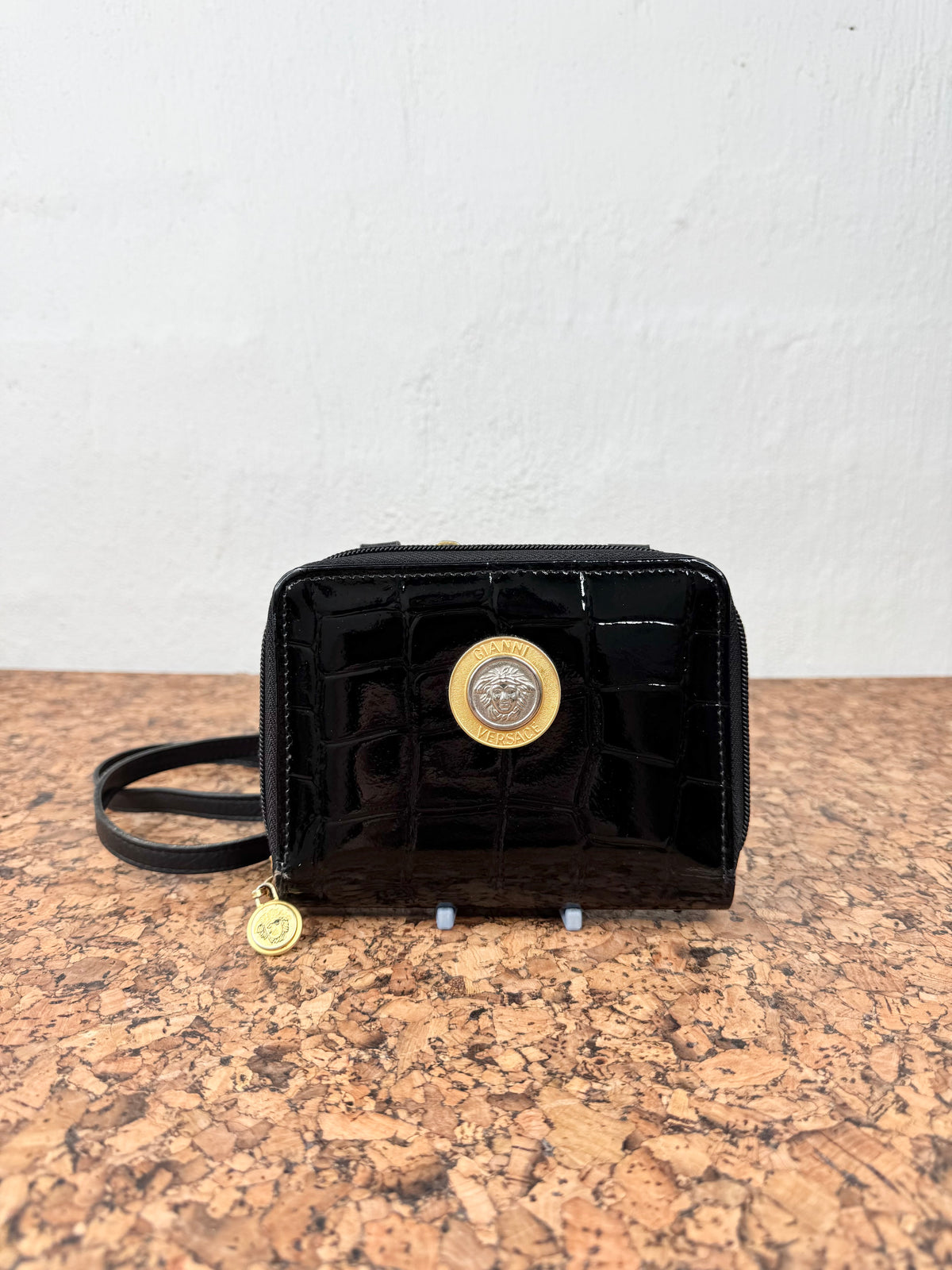 Vintage 90s Gianni Versace Patent Faux Croc Cross Body Bag