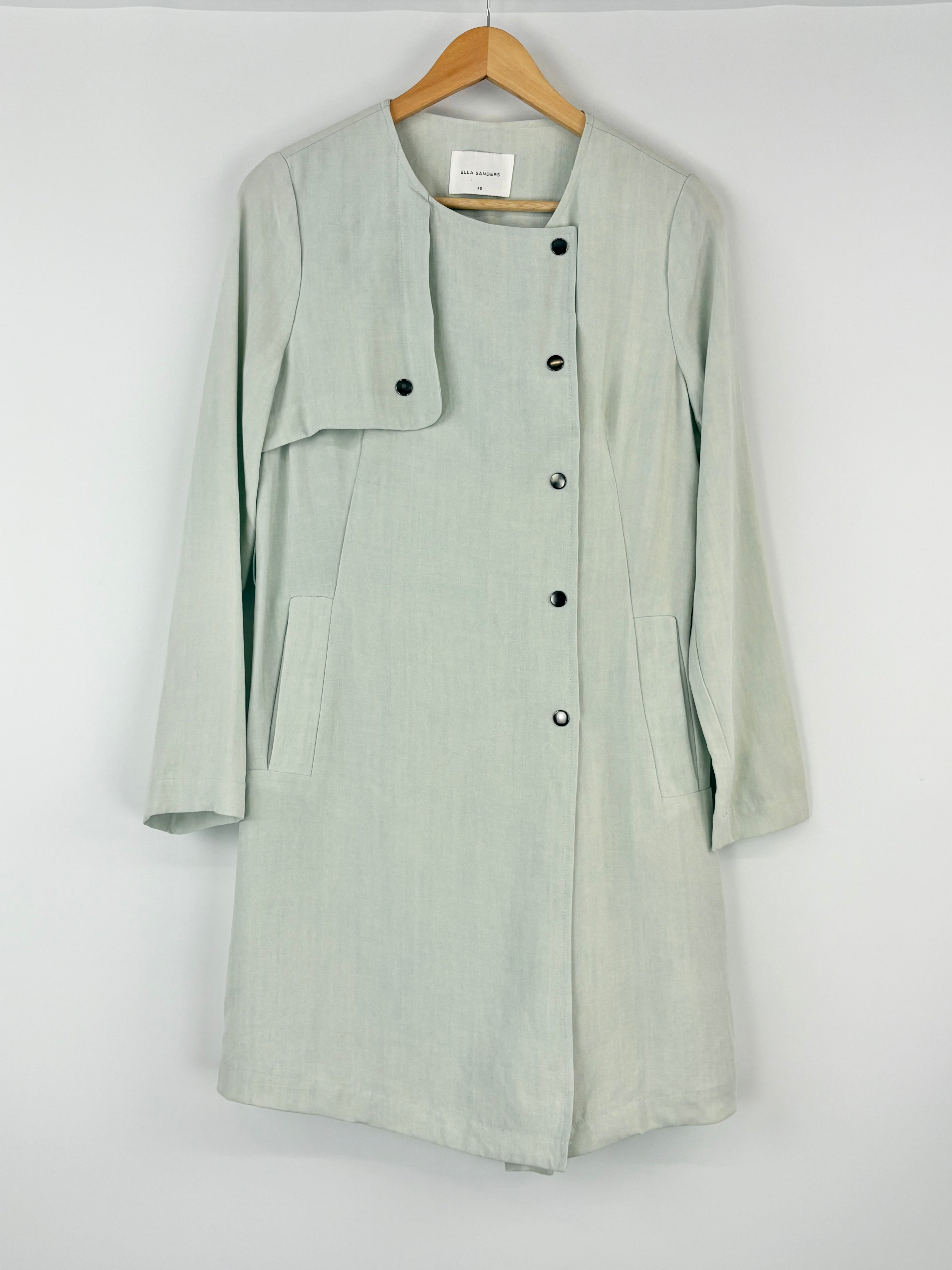 Ella Sanders Pale Sage Asymmetric-Button Up Summery Jacket - AU6/8