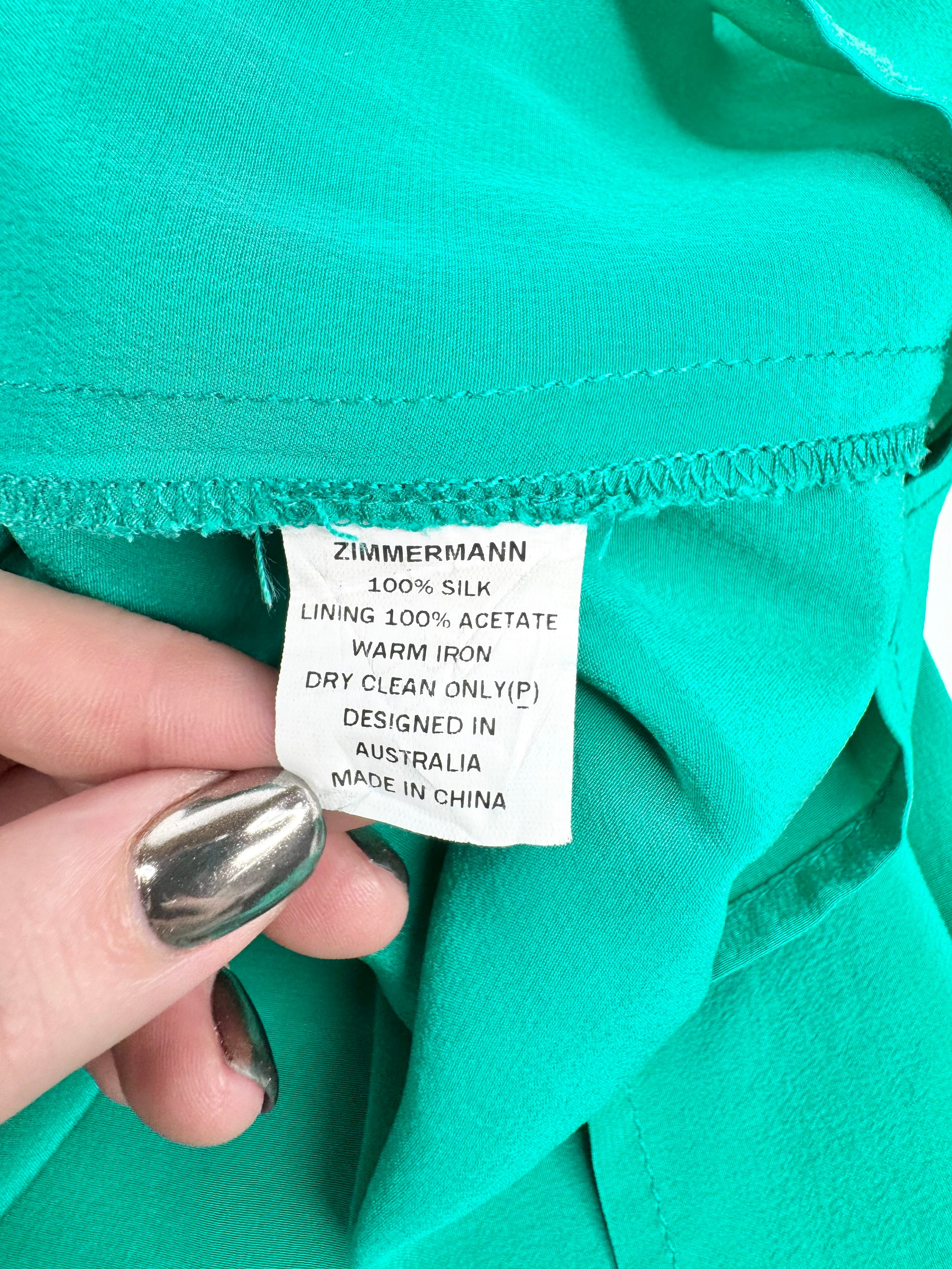 Zimmermann Emerald Green Strapless Silk Mini Dress - AU10