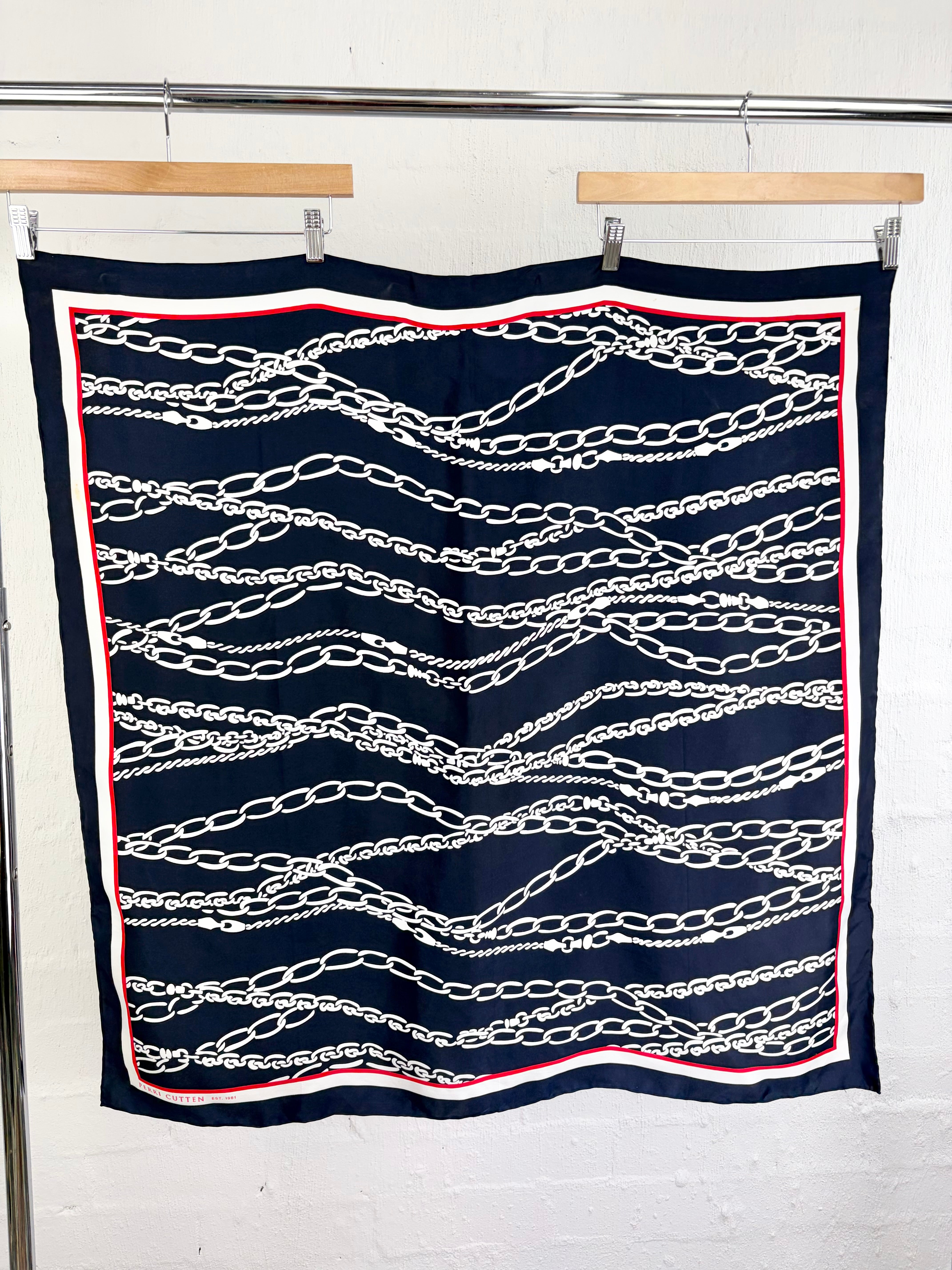 Perri Cutten Navy Blue & Red Chain Patterned Scarf