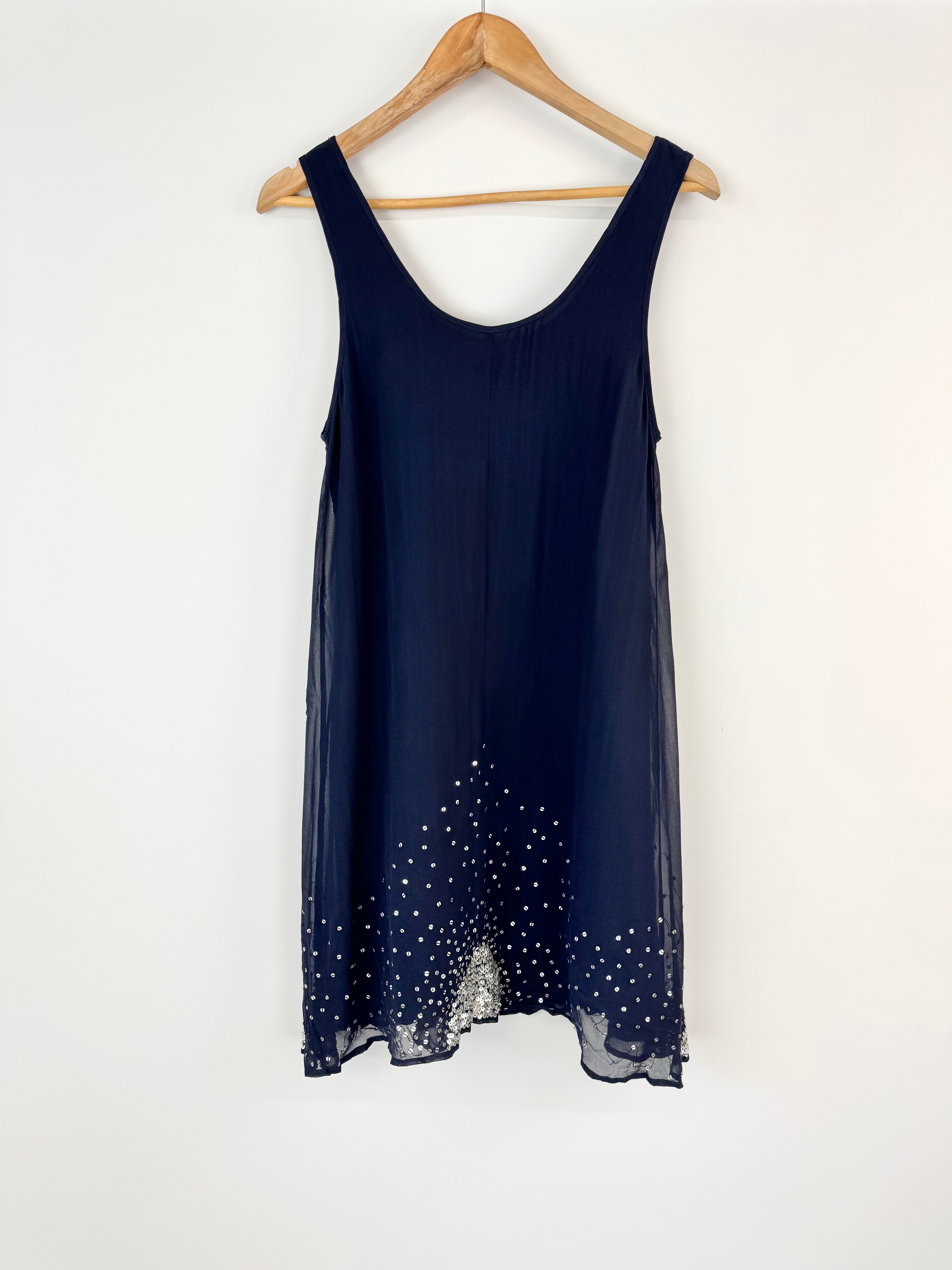 Kachel Midnight Blue Silk Sequin Embellished Dress - AU10